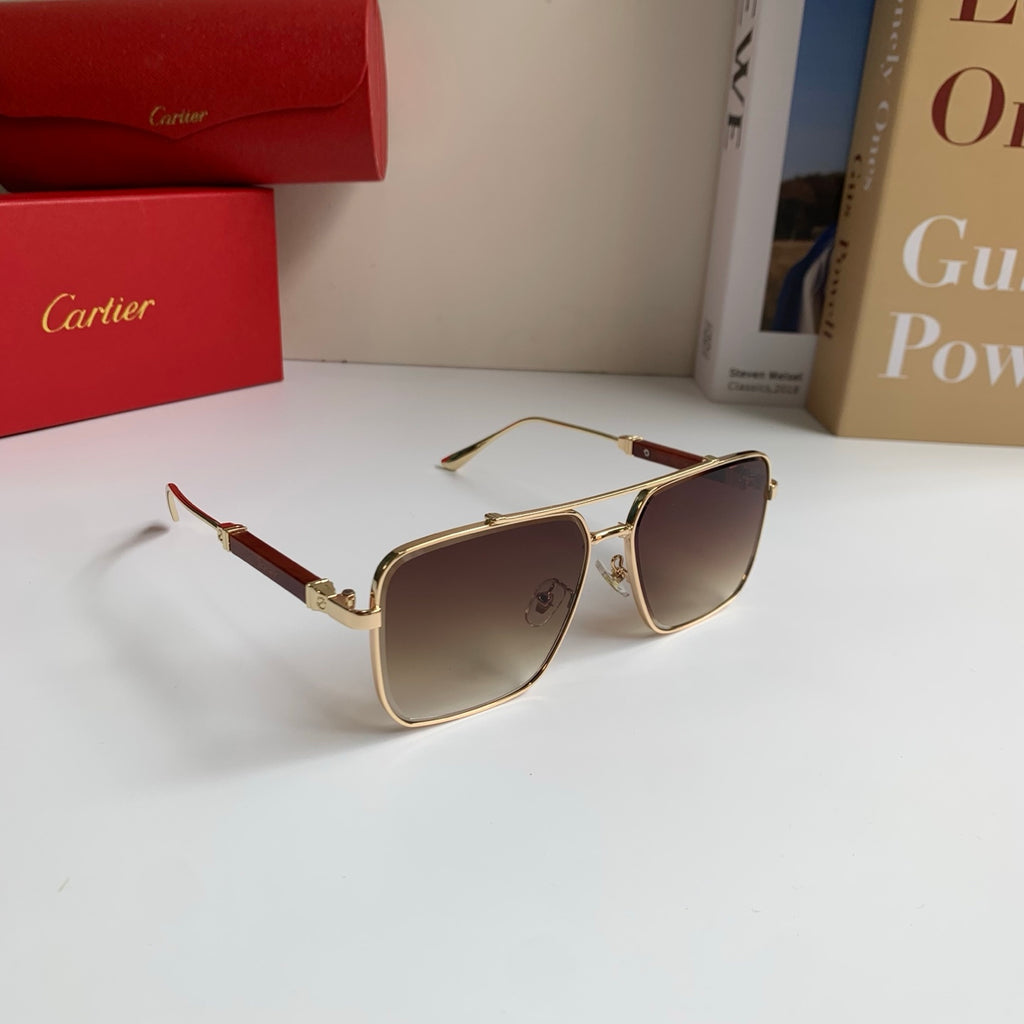 Cartier Metal Fashion Brown Lens Sunglasses for Men & Women - 382836