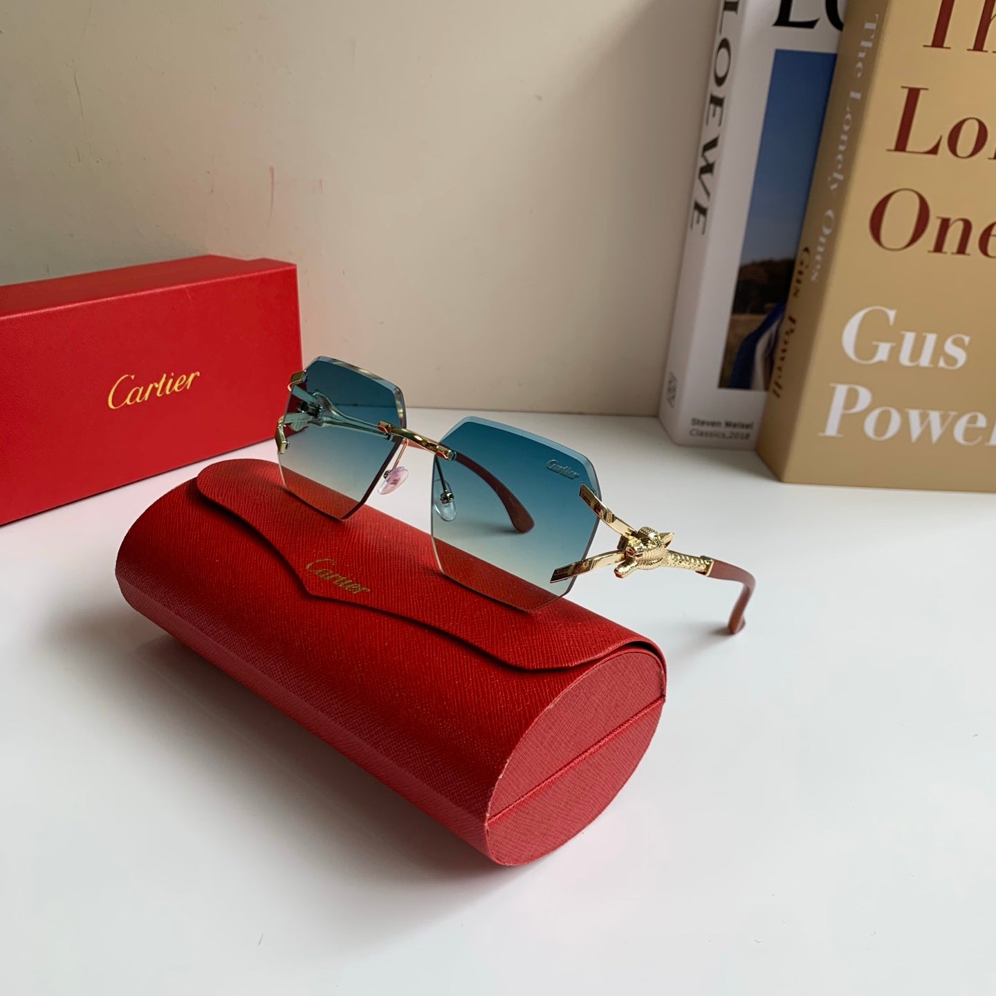 Cartier Metal Fashion Blue Lens Sunglasses for Men & Women - 382763 - detail image 4