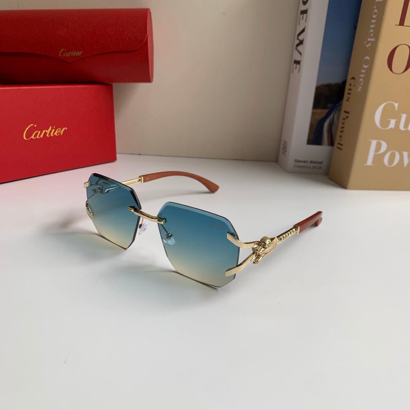 Cartier Metal Fashion Blue Lens Sunglasses for Men & Women - 132552 - detail image 2