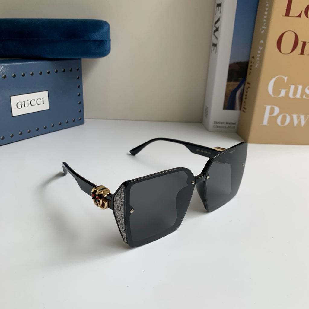 Gucci Metal Square Black Lens Sunglasses for Men & Women - 382143