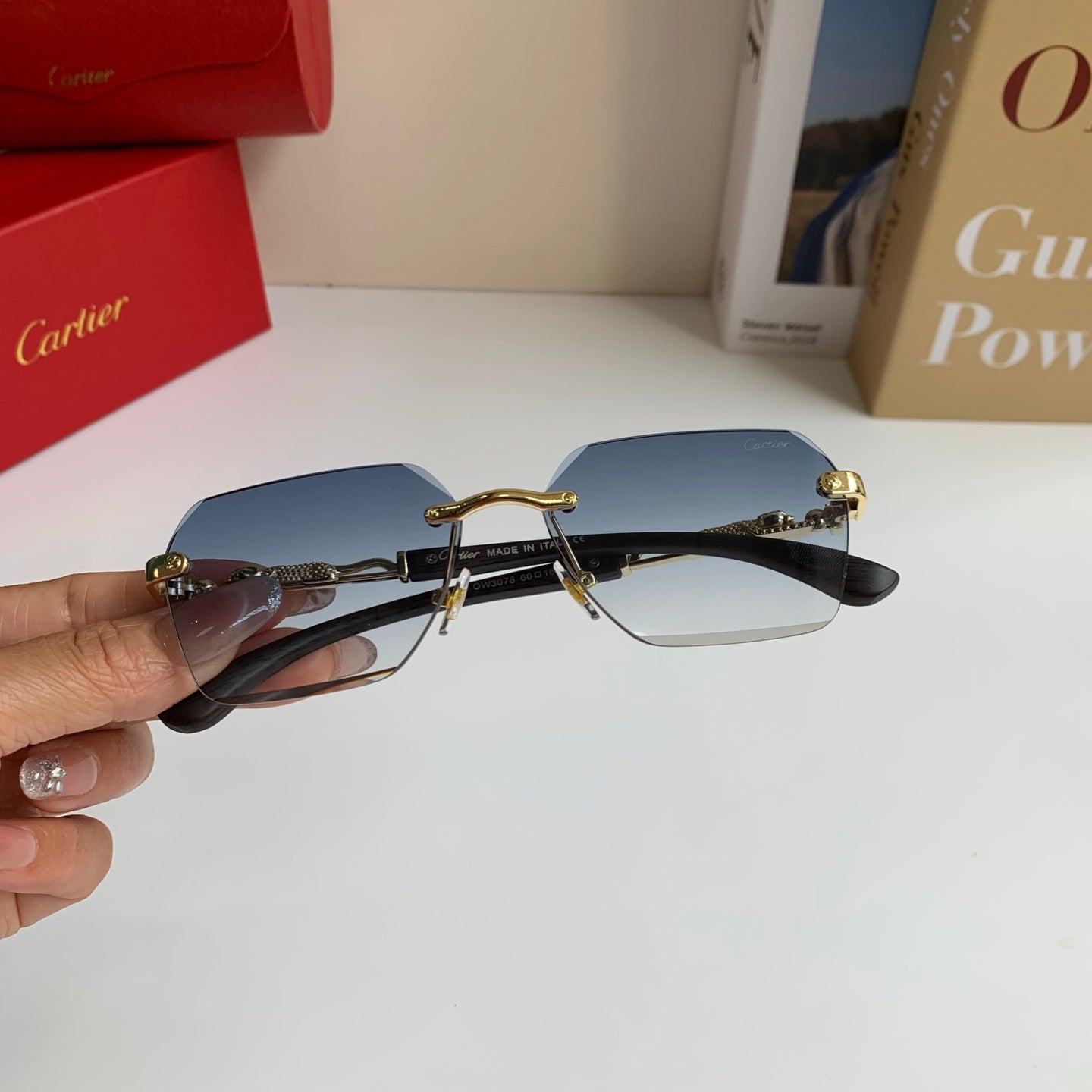 Cartier Lightweight Rimless Silver Lens Sunglasses for Men & Women - 399023 - detail image 3