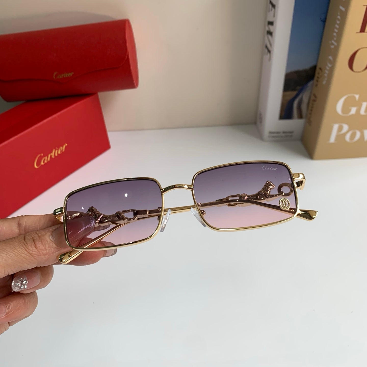 Cartier Metal Square Silver Lens Sunglasses for Men & Women - 158498 - detail image 5