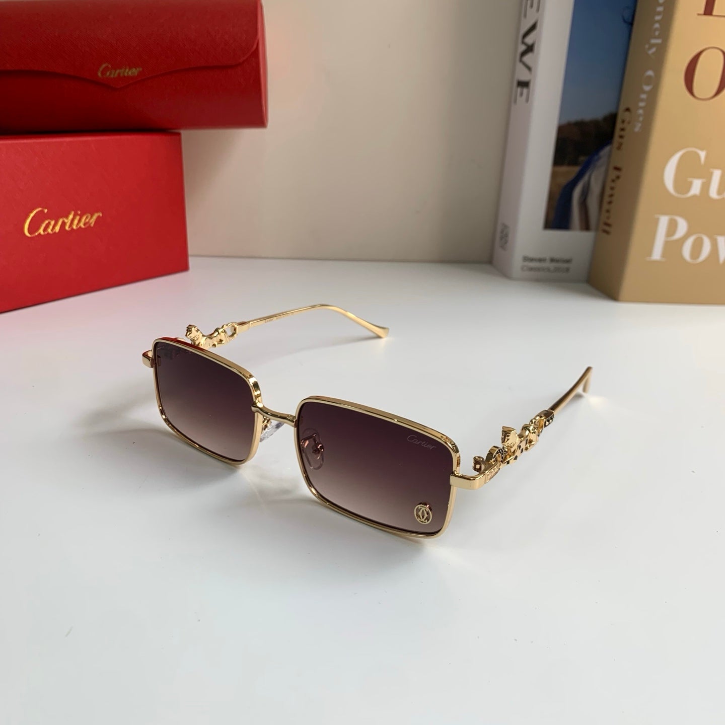 Cartier Metal Square Brown Lens Sunglasses for Men & Women - 415827 - detail image 2