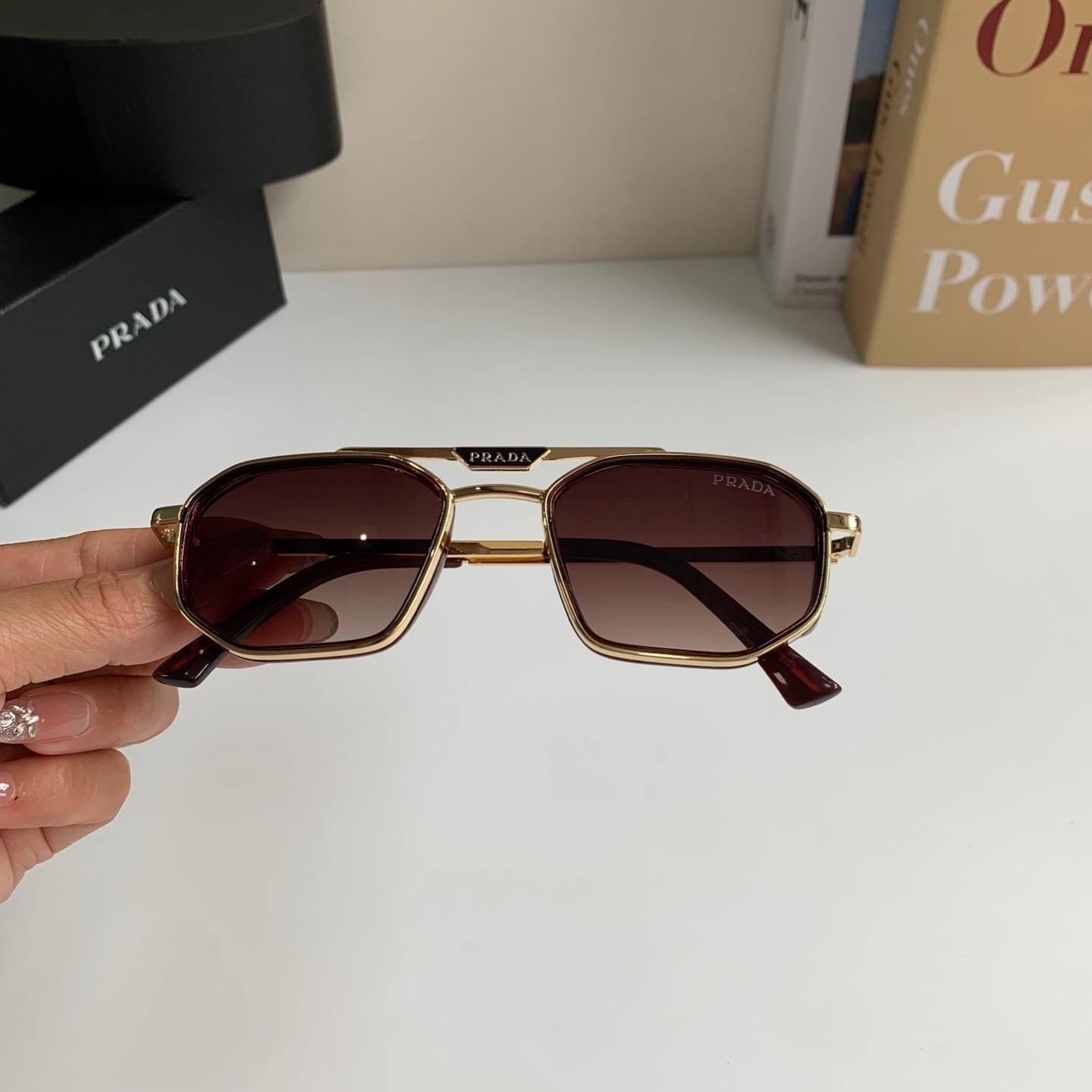 Prada Metal Square Brown Lens Sunglasses for Men & Women - 432072 - detail image 3