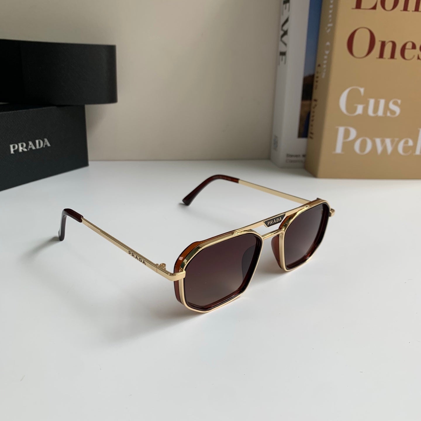 Prada Metal Square Brown Lens Sunglasses for Men & Women - 432072