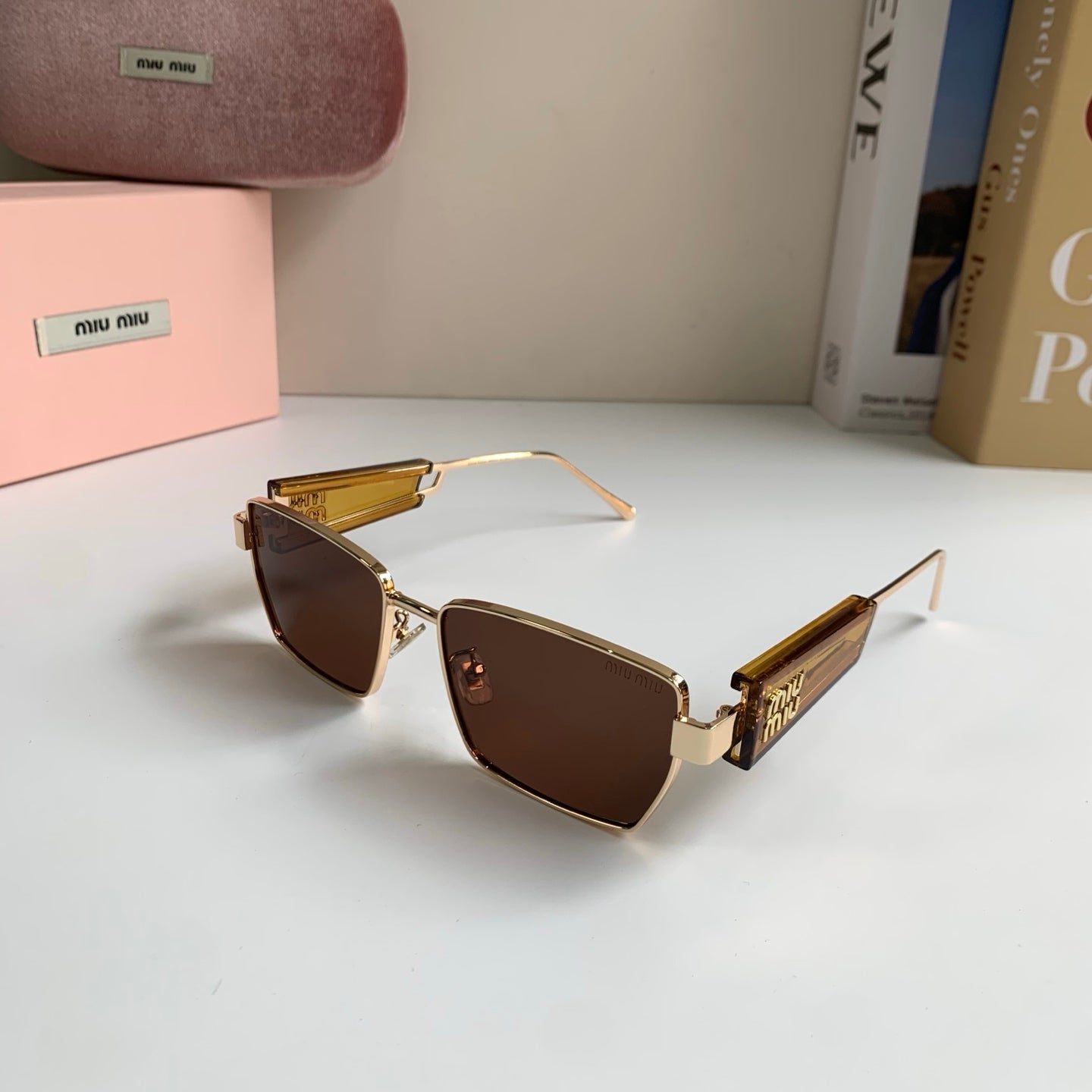 Miu Miu Metal Square Brown Lens Sunglasses for Men & Women - detail image 2