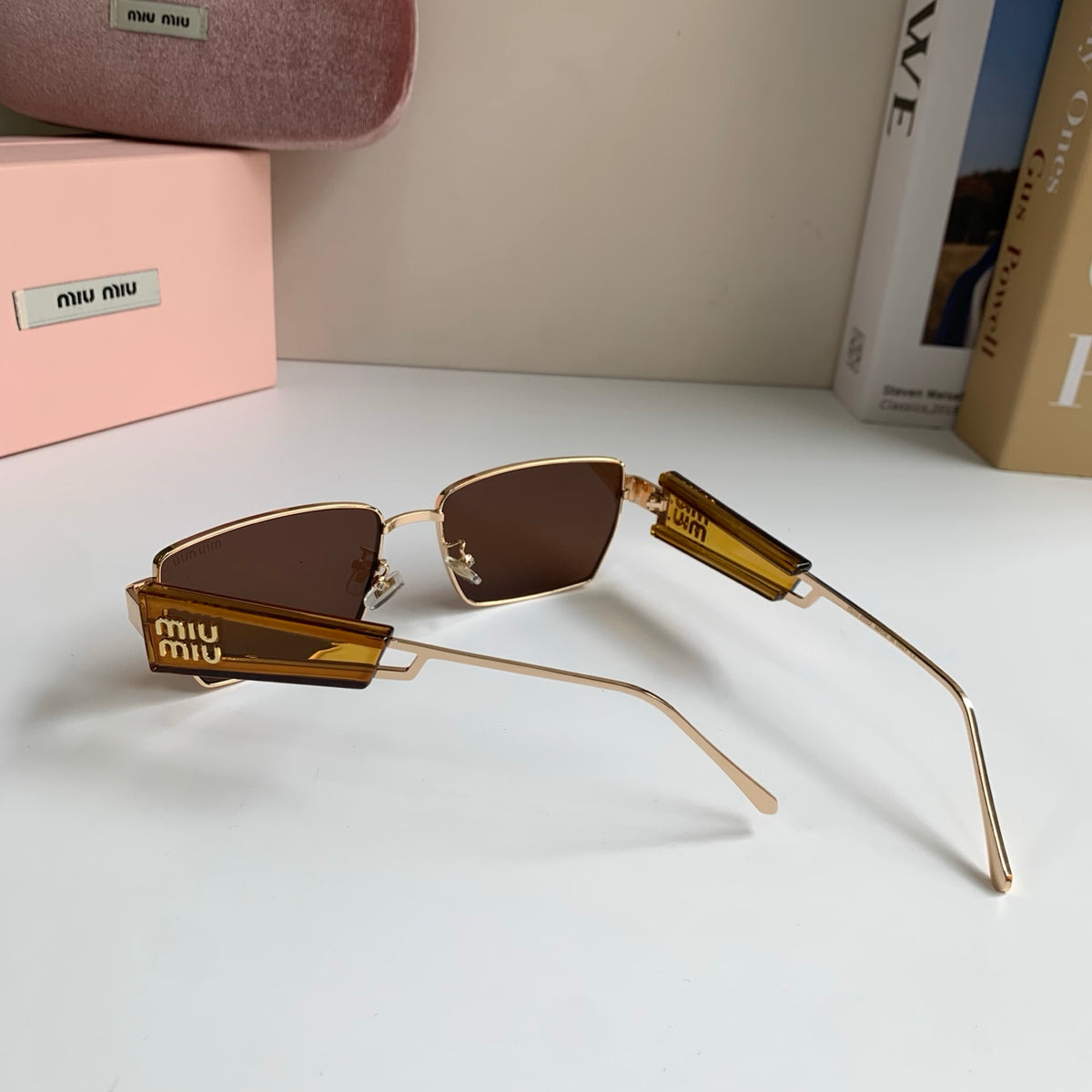 Miu Miu Metal Square Brown Lens Sunglasses for Men & Women - 383001 - detail image 6