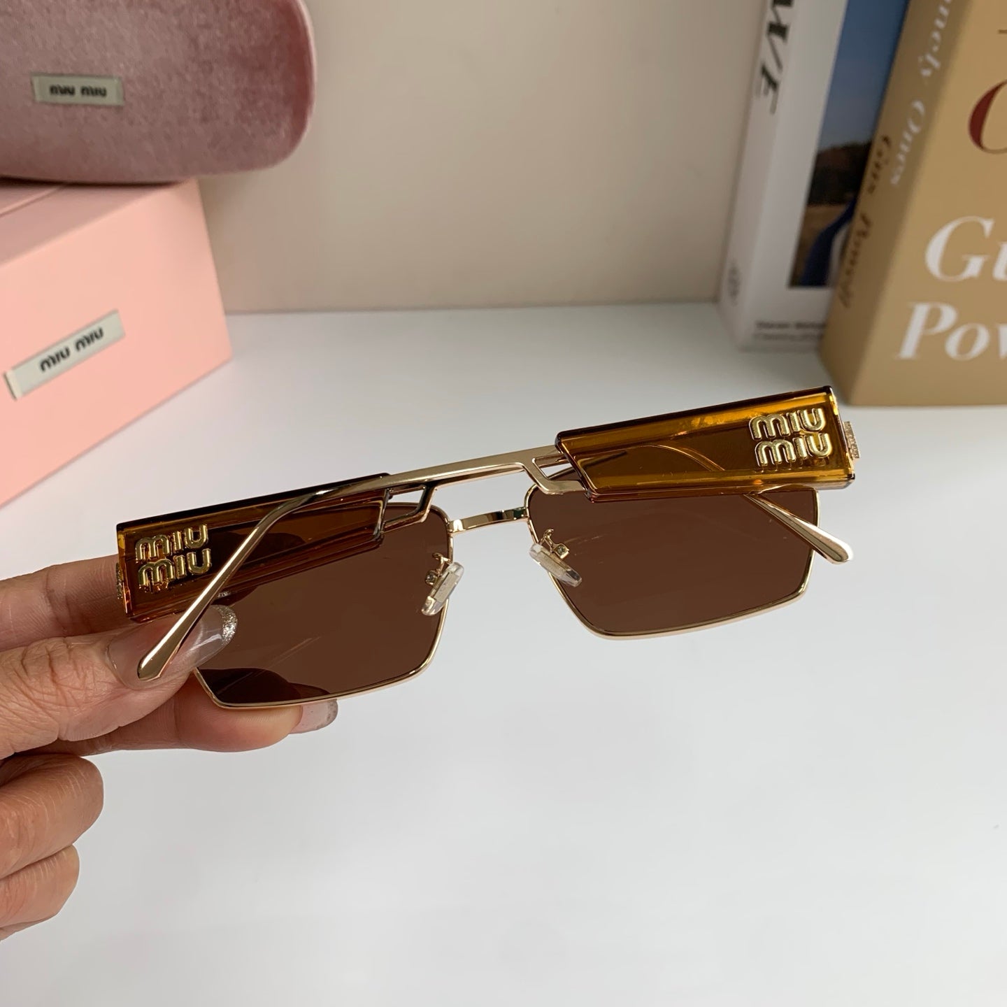 Miu Miu Metal Square Brown Lens Sunglasses for Men & Women - 383001 - detail image 8