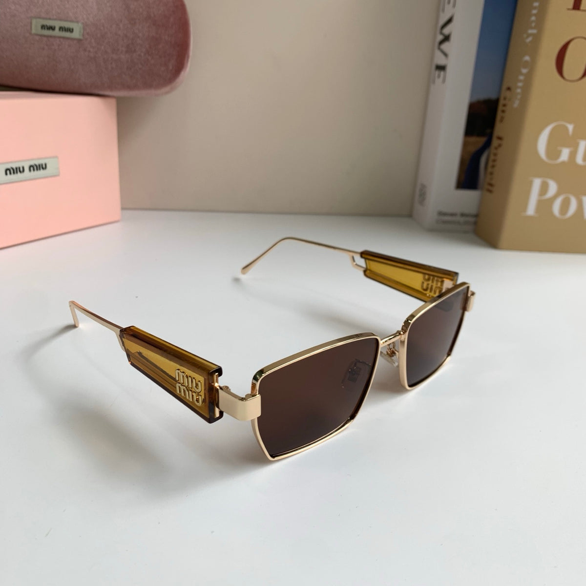 Miu Miu Metal Square Brown Lens Sunglasses for Men & Women