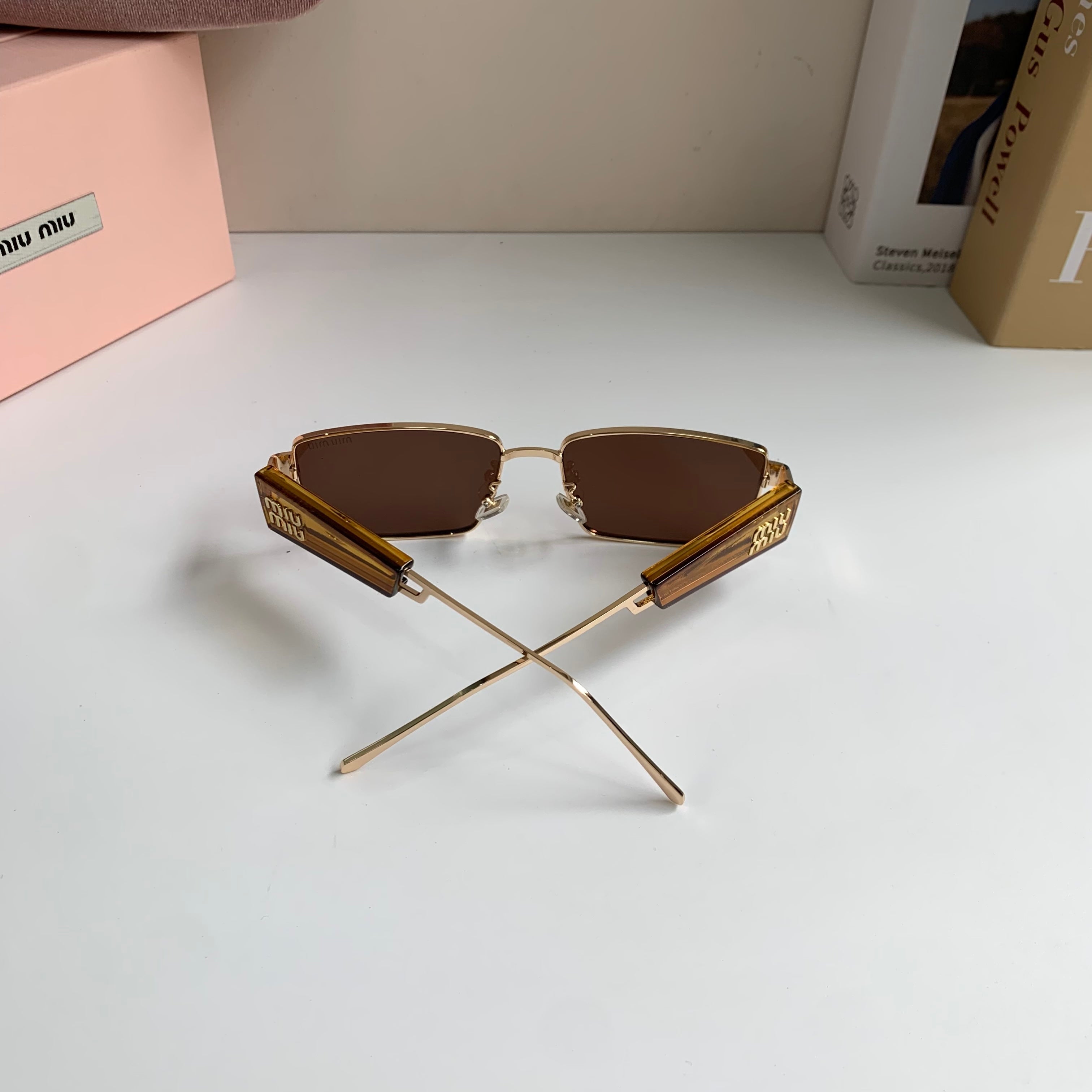 Miu Miu Metal Square Brown Lens Sunglasses for Men & Women - 383001 - detail image 7