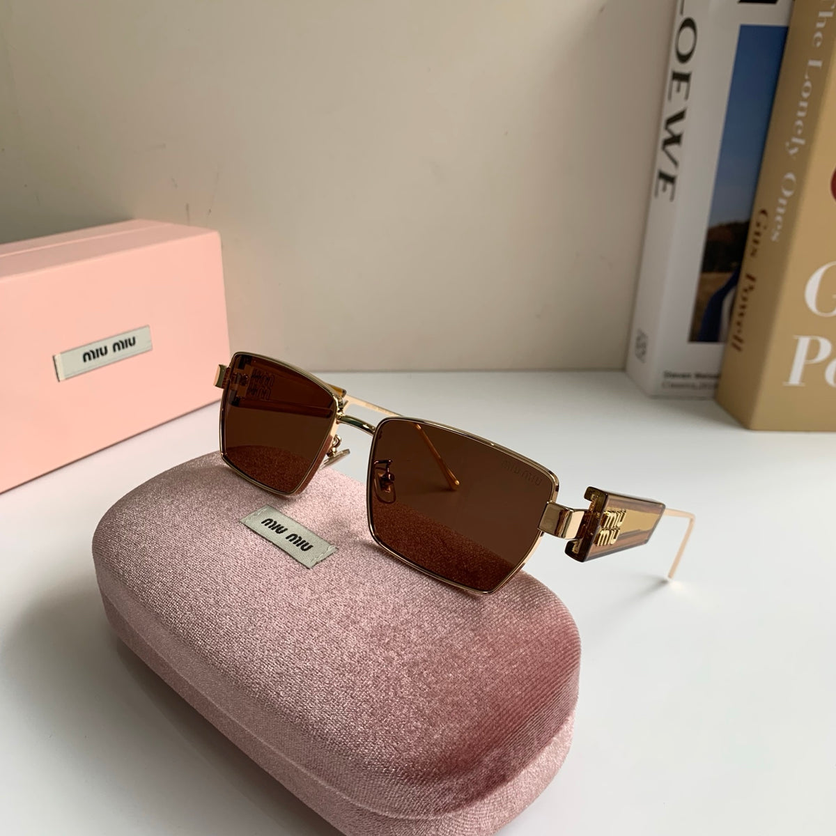 Miu Miu Metal Square Brown Lens Sunglasses for Men & Women - 383001 - detail image 4