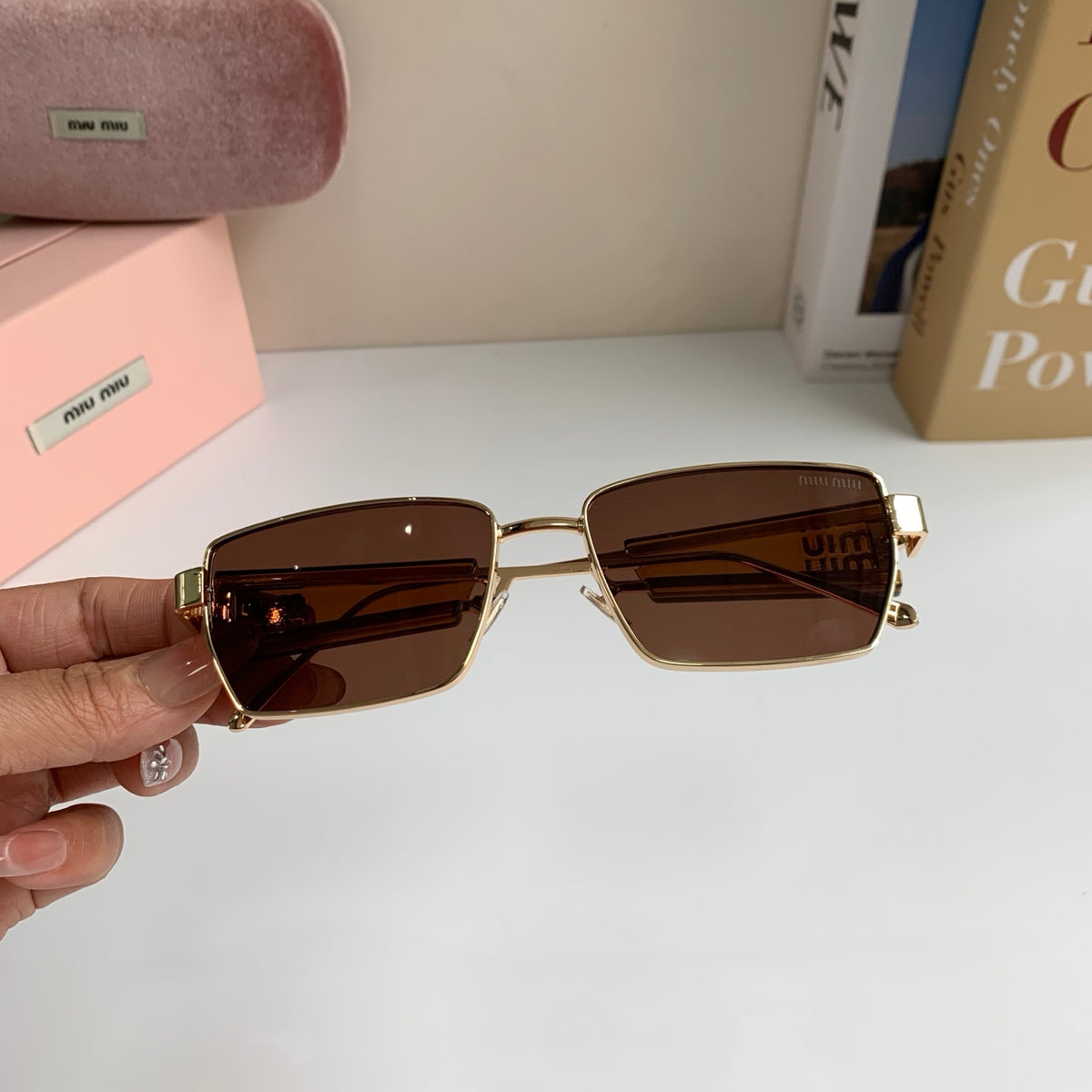 Miu Miu Metal Square Brown Lens Sunglasses for Men & Women - 383001 - detail image 3