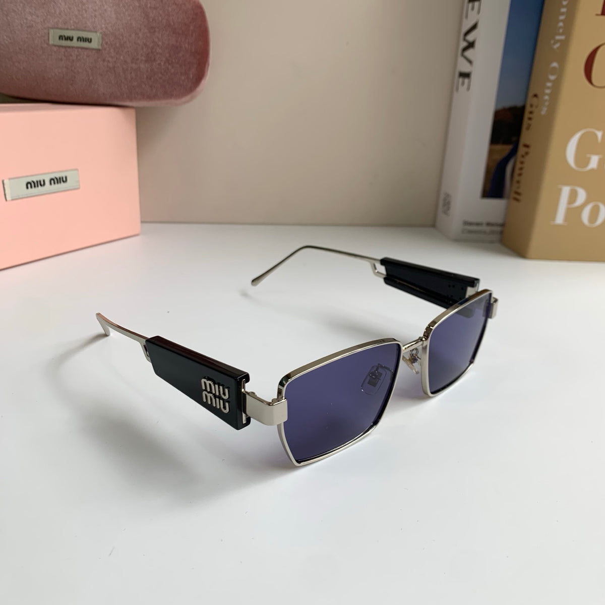 Miu Miu Metal Square Silver Lens Sunglasses for Men & Women - 383003