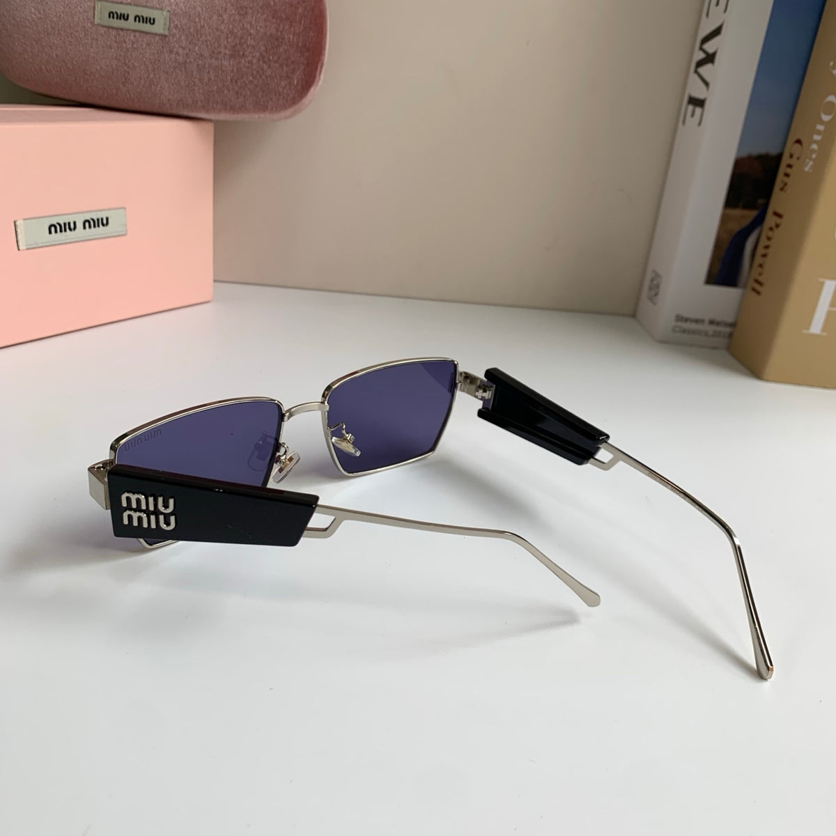 Miu Miu Metal Square Silver Lens Sunglasses for Men & Women - 383003 - detail image 6