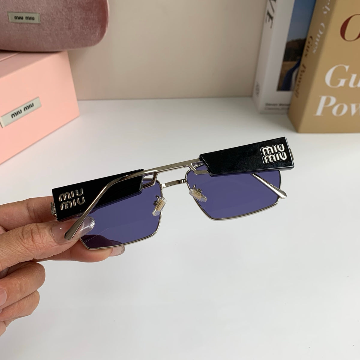 Miu Miu Metal Square Silver Lens Sunglasses for Men & Women - 383003 - detail image 8