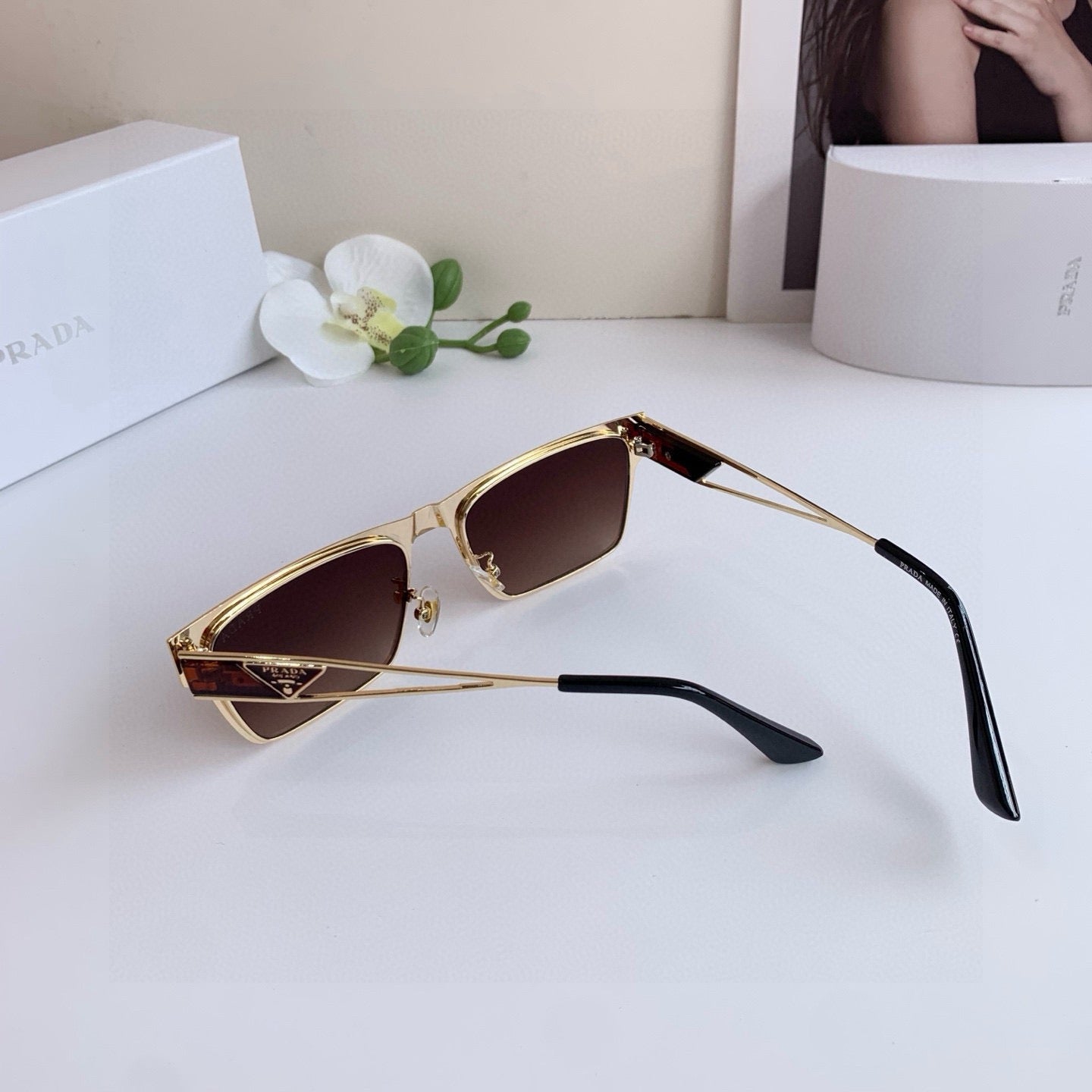 Prada Metal Square Black Lens Sunglasses for Men & Women - 415671 - detail image 2