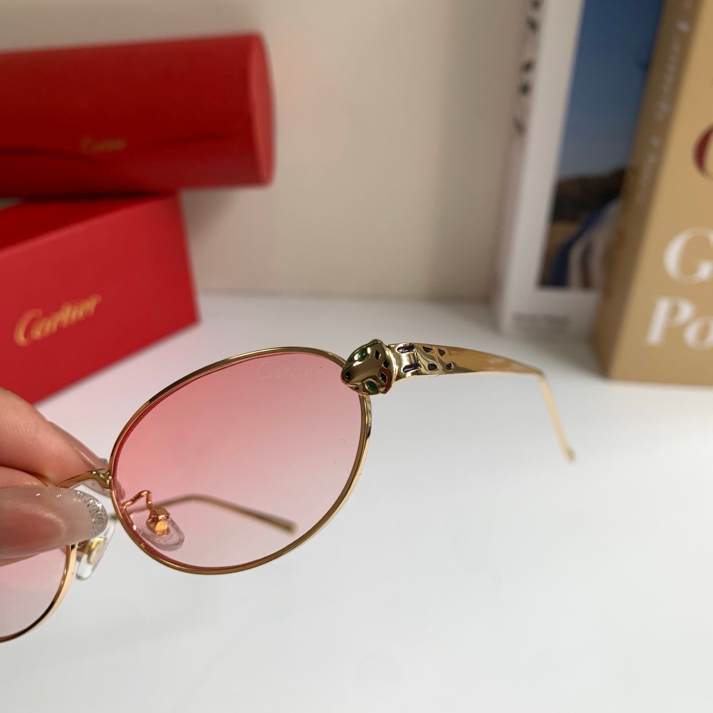 Cartier Cat-Eye Pink Lens Sunglasses for Men & Women - detail image 6