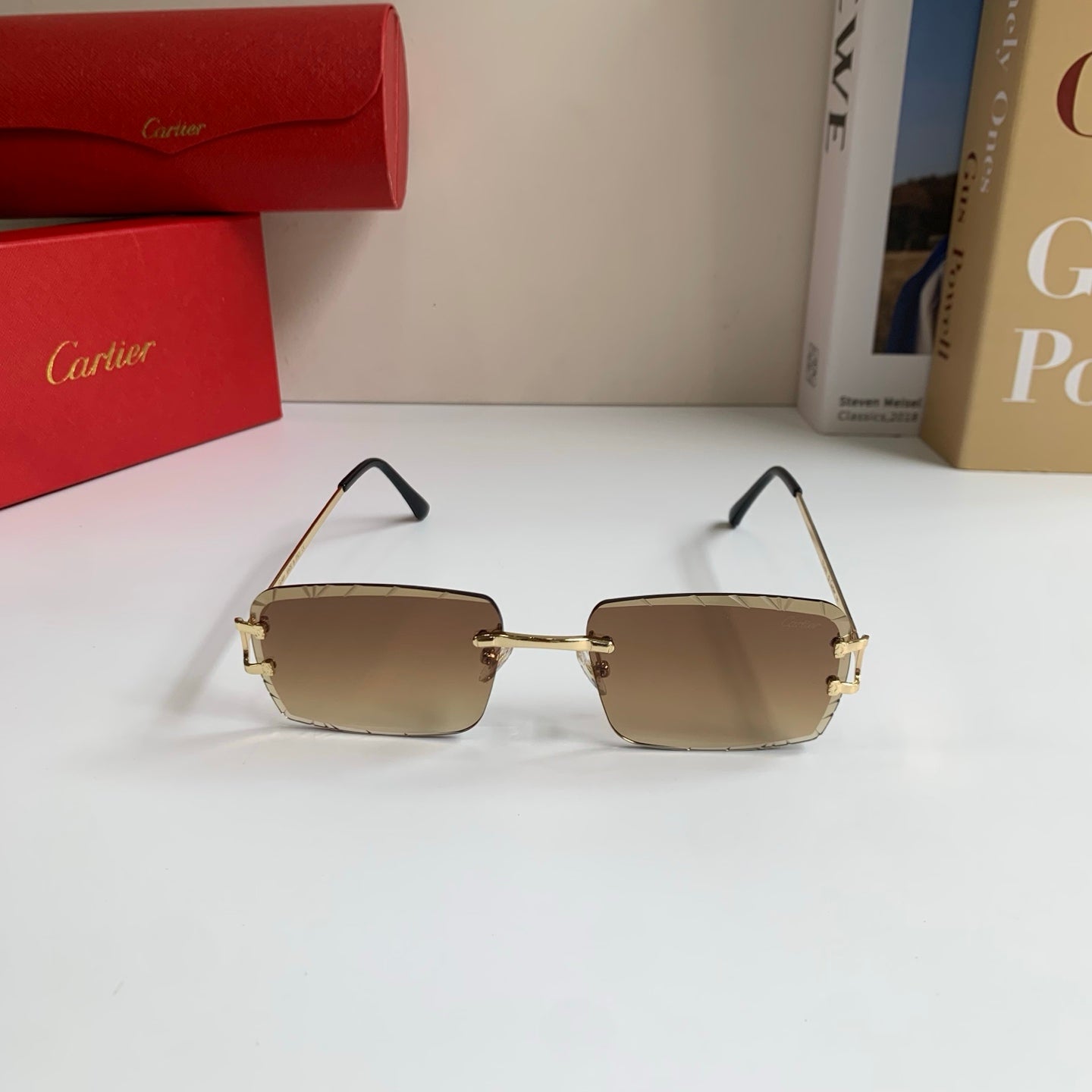 Cartier Metal Fashion Brown Lens Sunglasses for Men & Women - 382838 - detail image 3