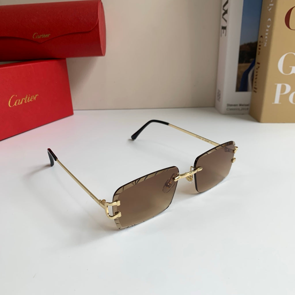 Cartier Metal Fashion Brown Lens Sunglasses for Men & Women - 382838