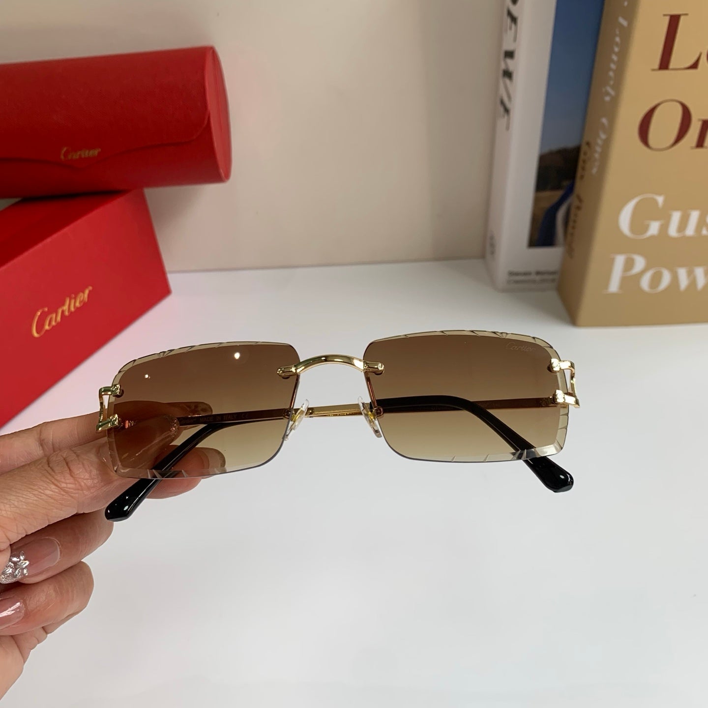Cartier Metal Fashion Brown Lens Sunglasses for Men & Women - 382838 - detail image 4