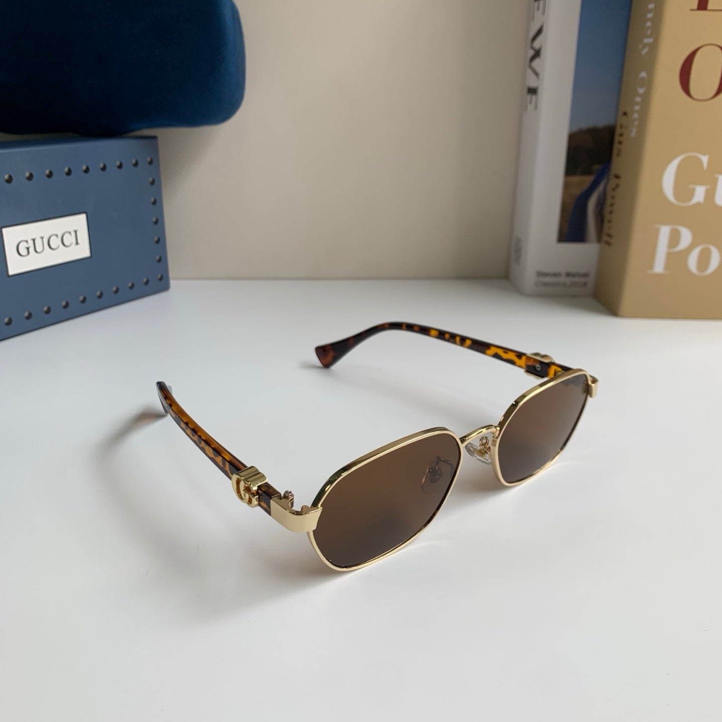 Gucci Metal Square Brown Lens Sunglasses for Men & Women - 398354