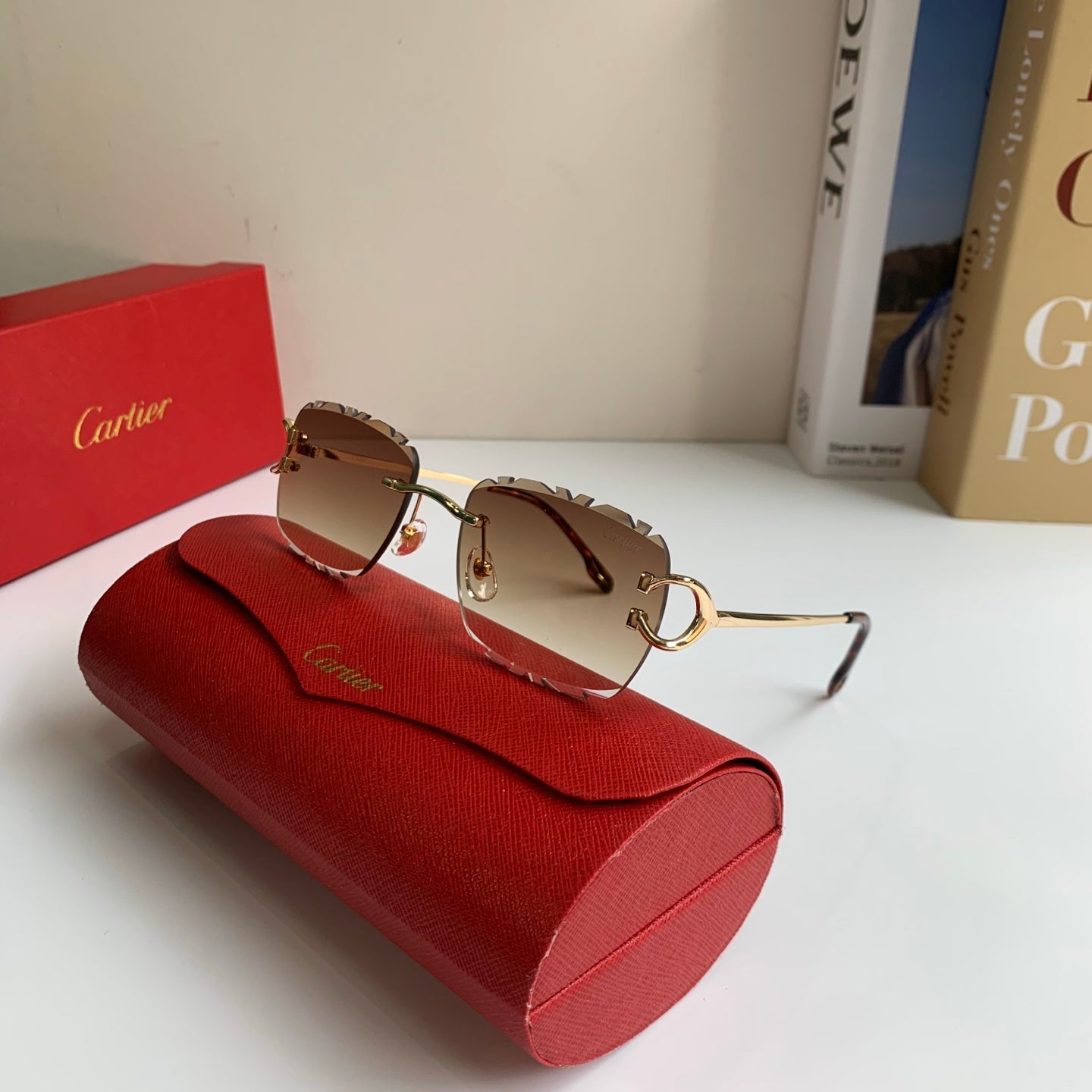 Cartier Lightweight Rimless Brown Lens Sunglasses for Men & Women - 432376 - detail image 5