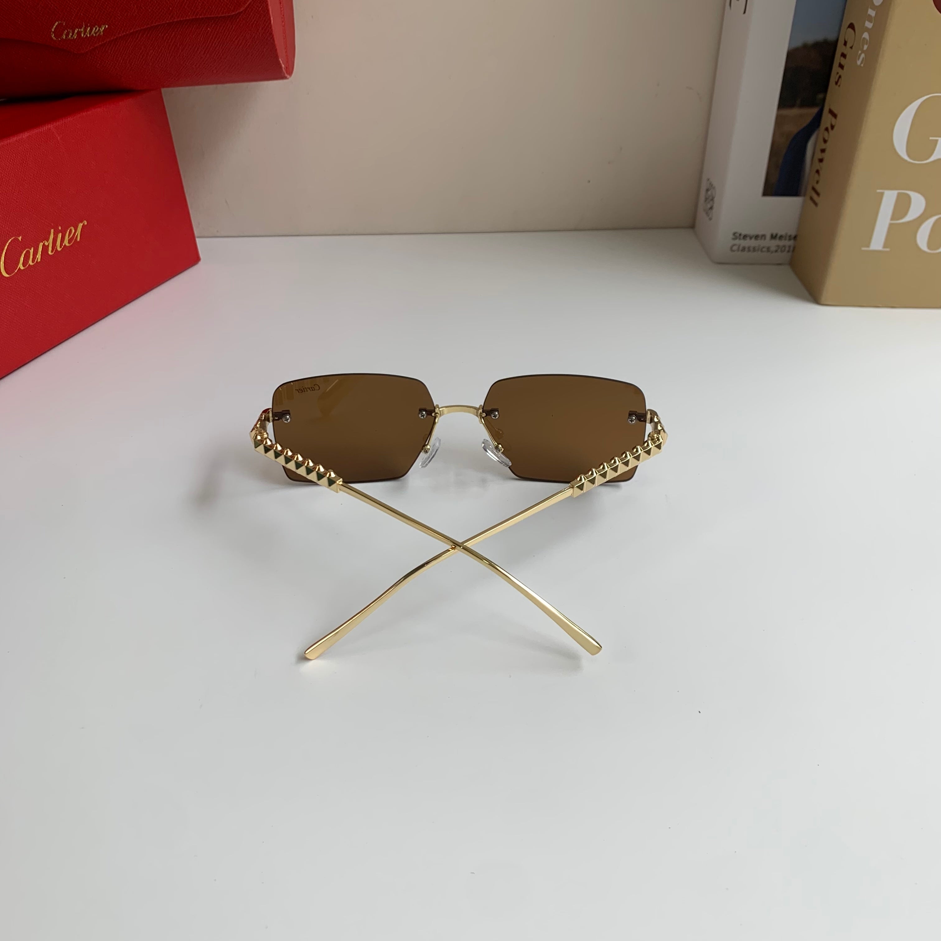 Cartier Lightweight Rimless Brown Lens Sunglasses for Men & Women - 372268 - detail image 6