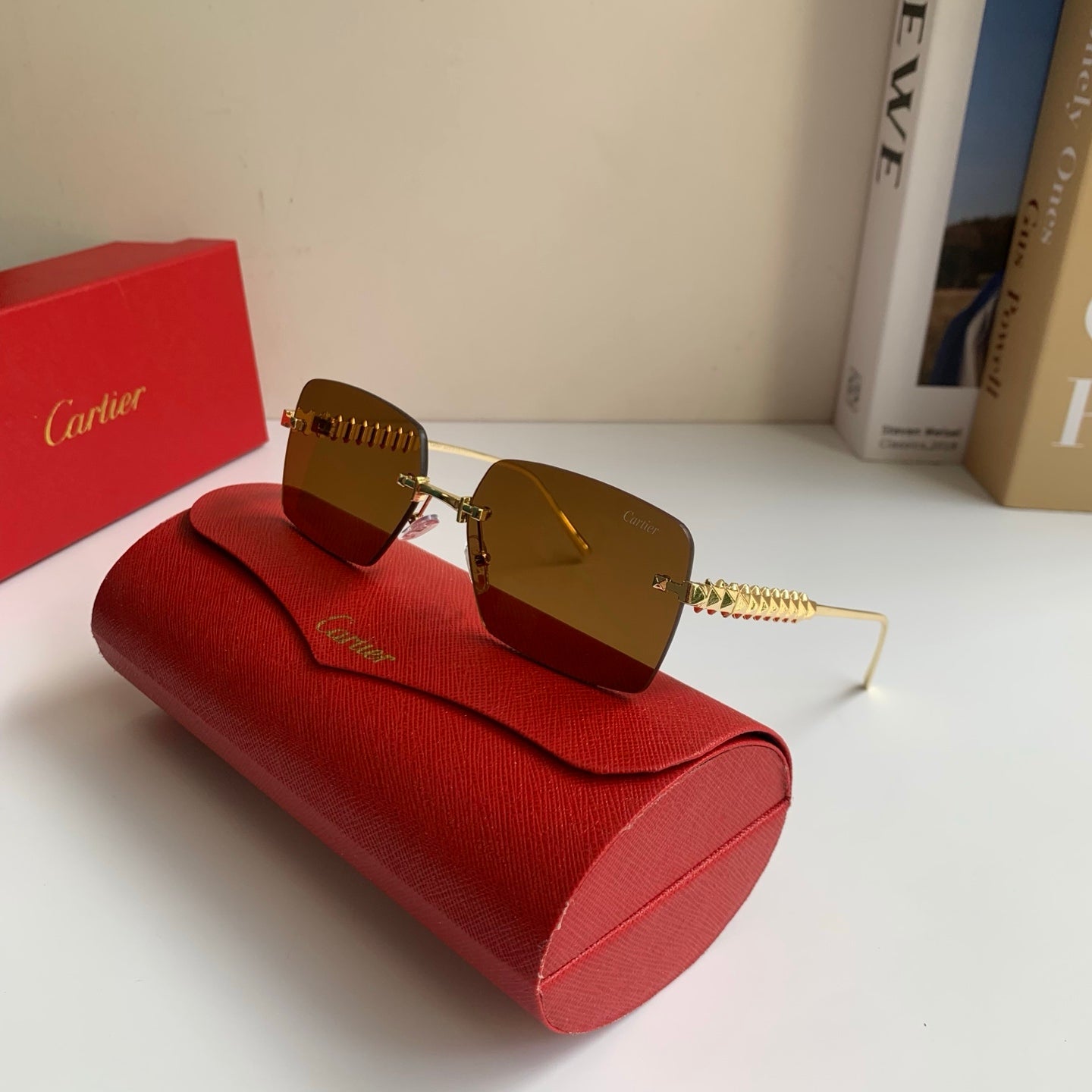 Cartier Lightweight Rimless Brown Lens Sunglasses for Men & Women - 372268 - detail image 4