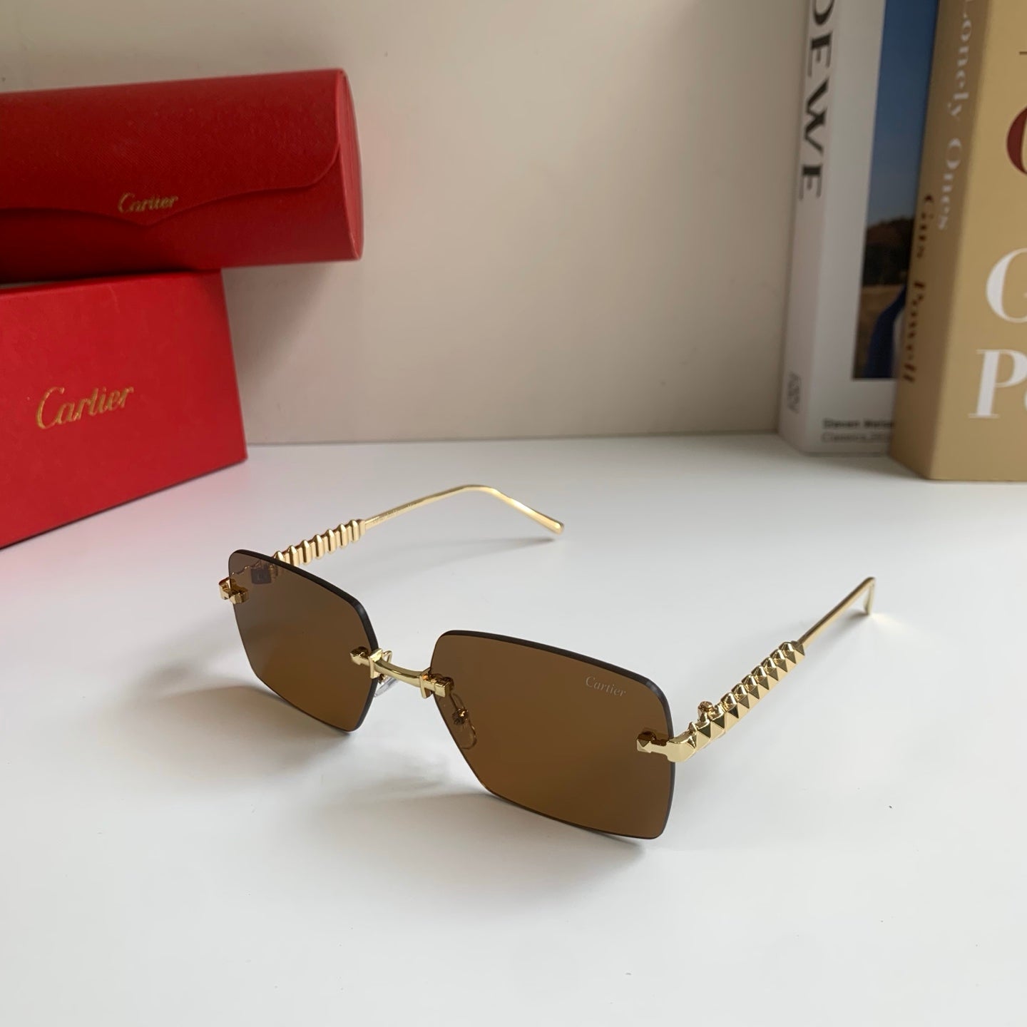 Cartier Lightweight Rimless Brown Lens Sunglasses for Men & Women - 372268 - detail image 2