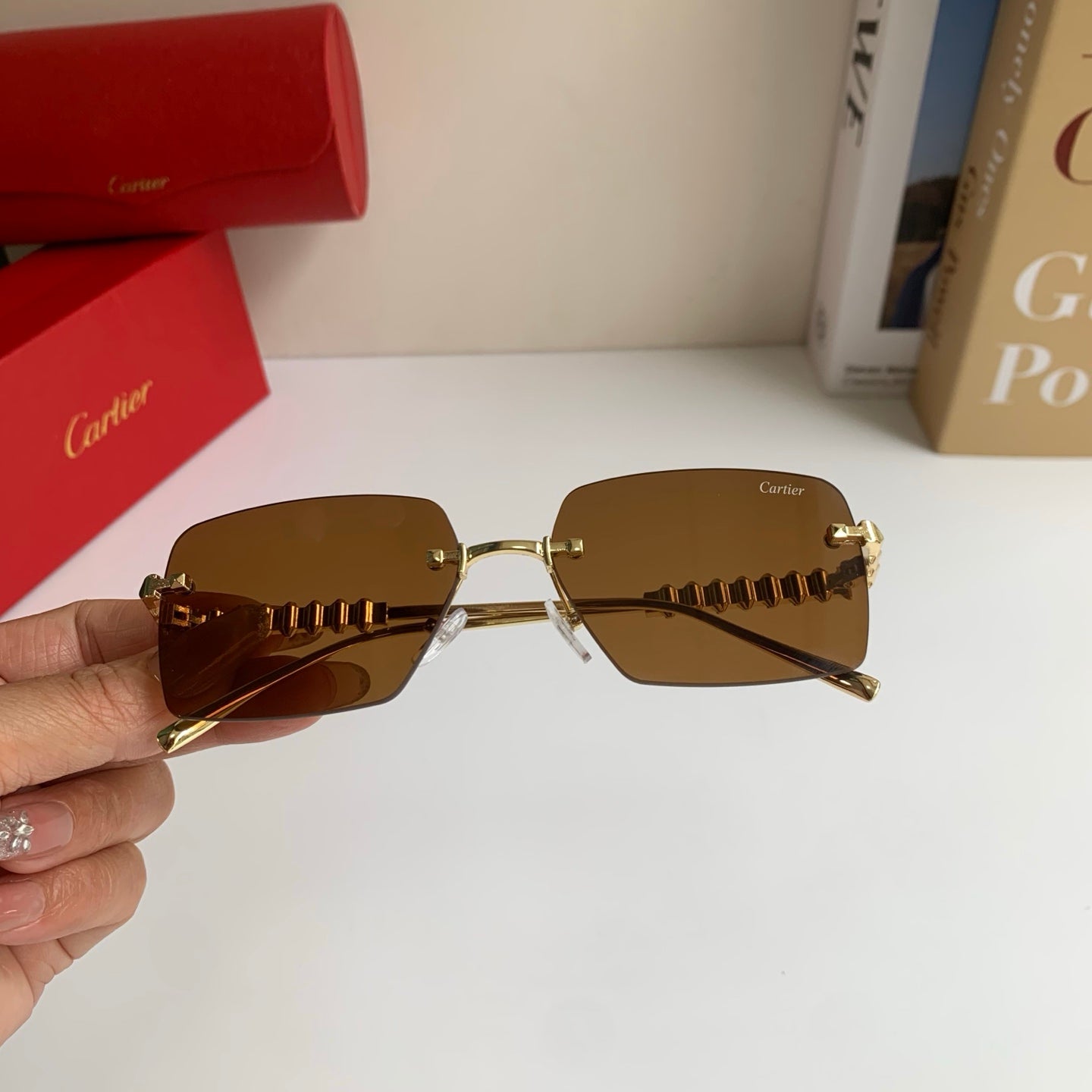 Cartier Lightweight Rimless Brown Lens Sunglasses for Men & Women - 372268 - detail image 3