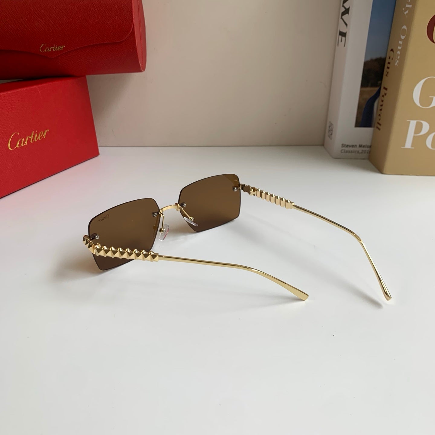 Cartier Lightweight Rimless Brown Lens Sunglasses for Men & Women - 372268 - detail image 8