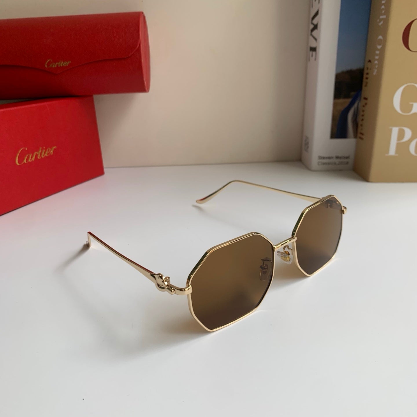 Cartier Metal Fashion Brown Lens Sunglasses for Men & Women - 465825
