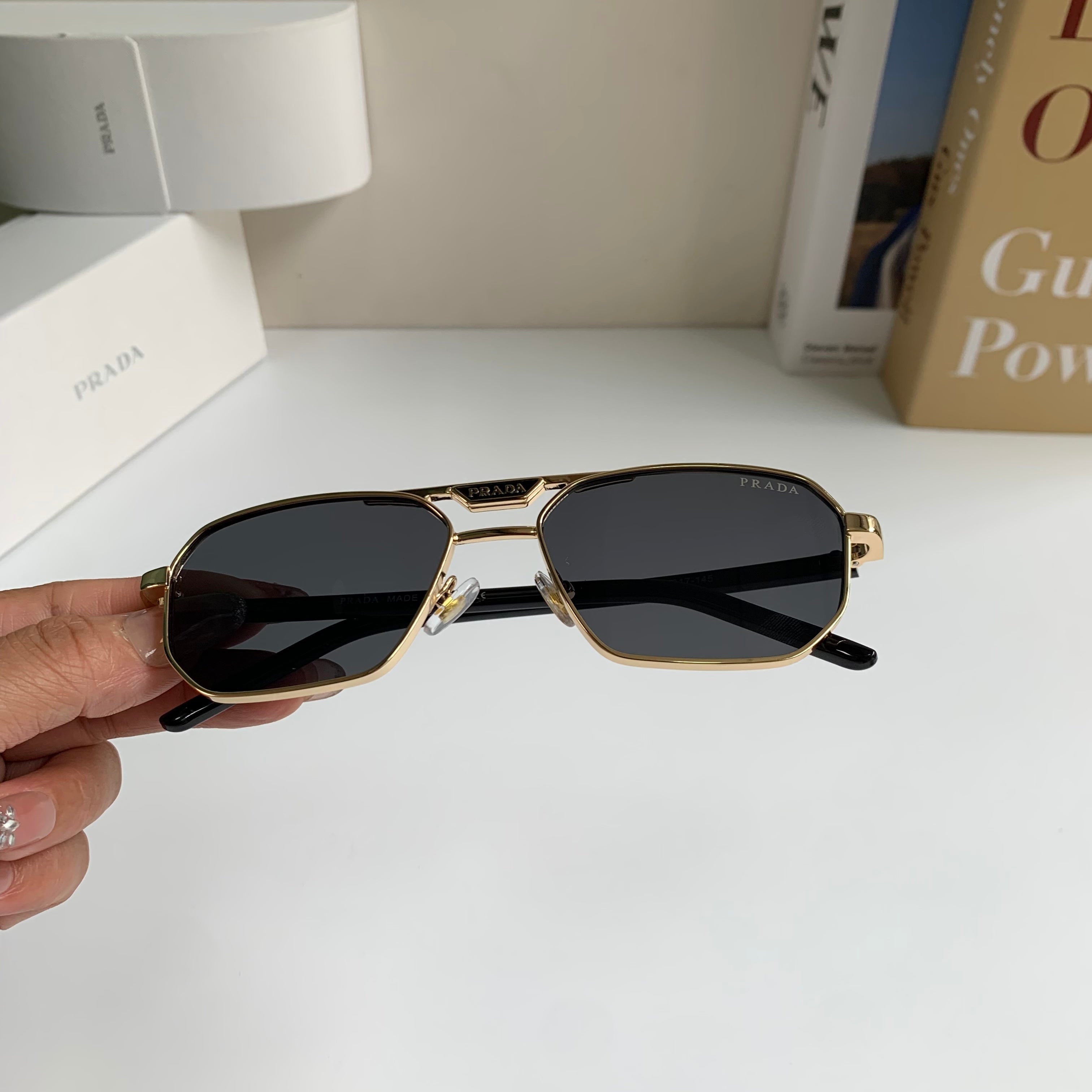 Prada Metal Fashion Silver Lens Sunglasses for Men & Women - detail image 3