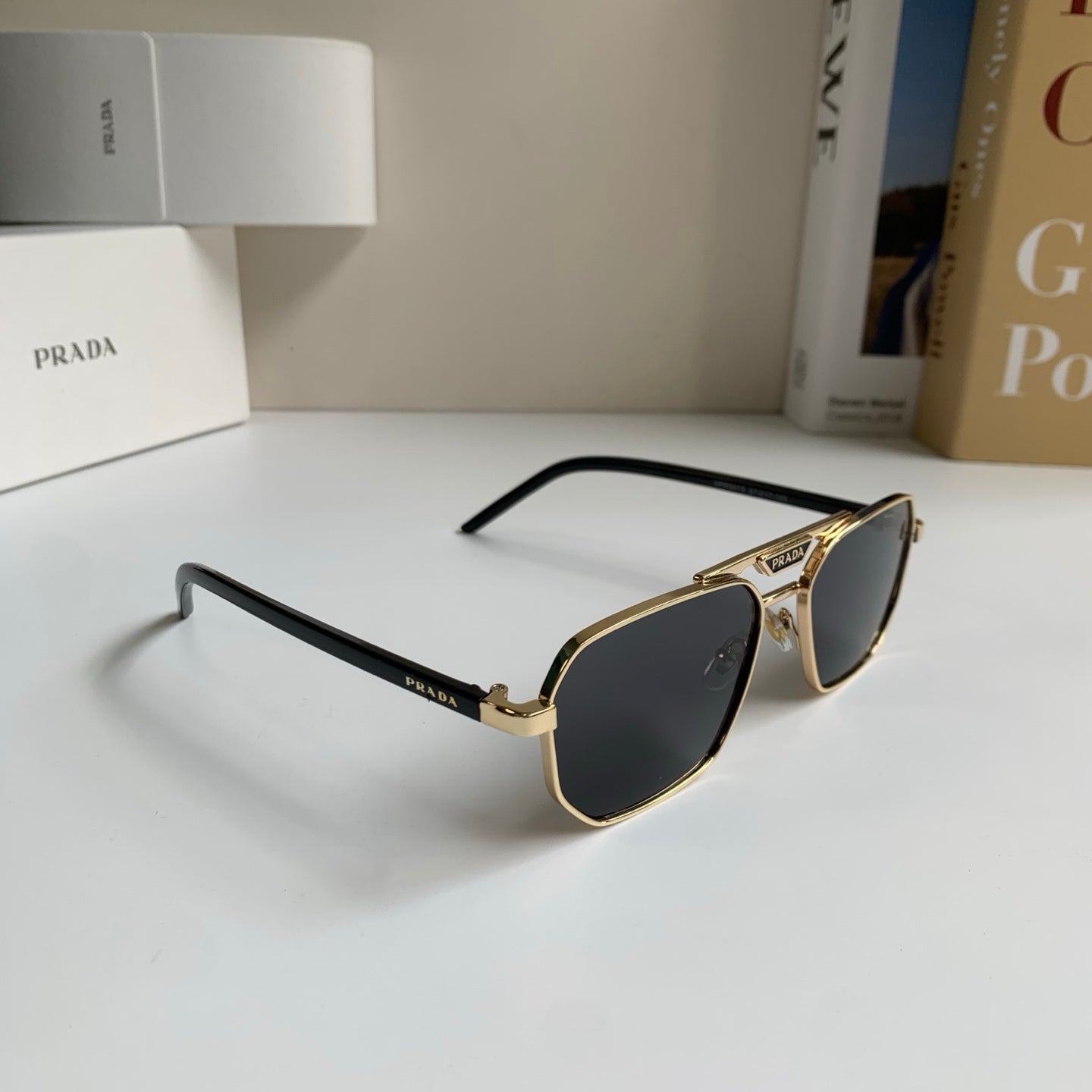 Prada Metal Fashion Silver Lens Sunglasses for Men & Women