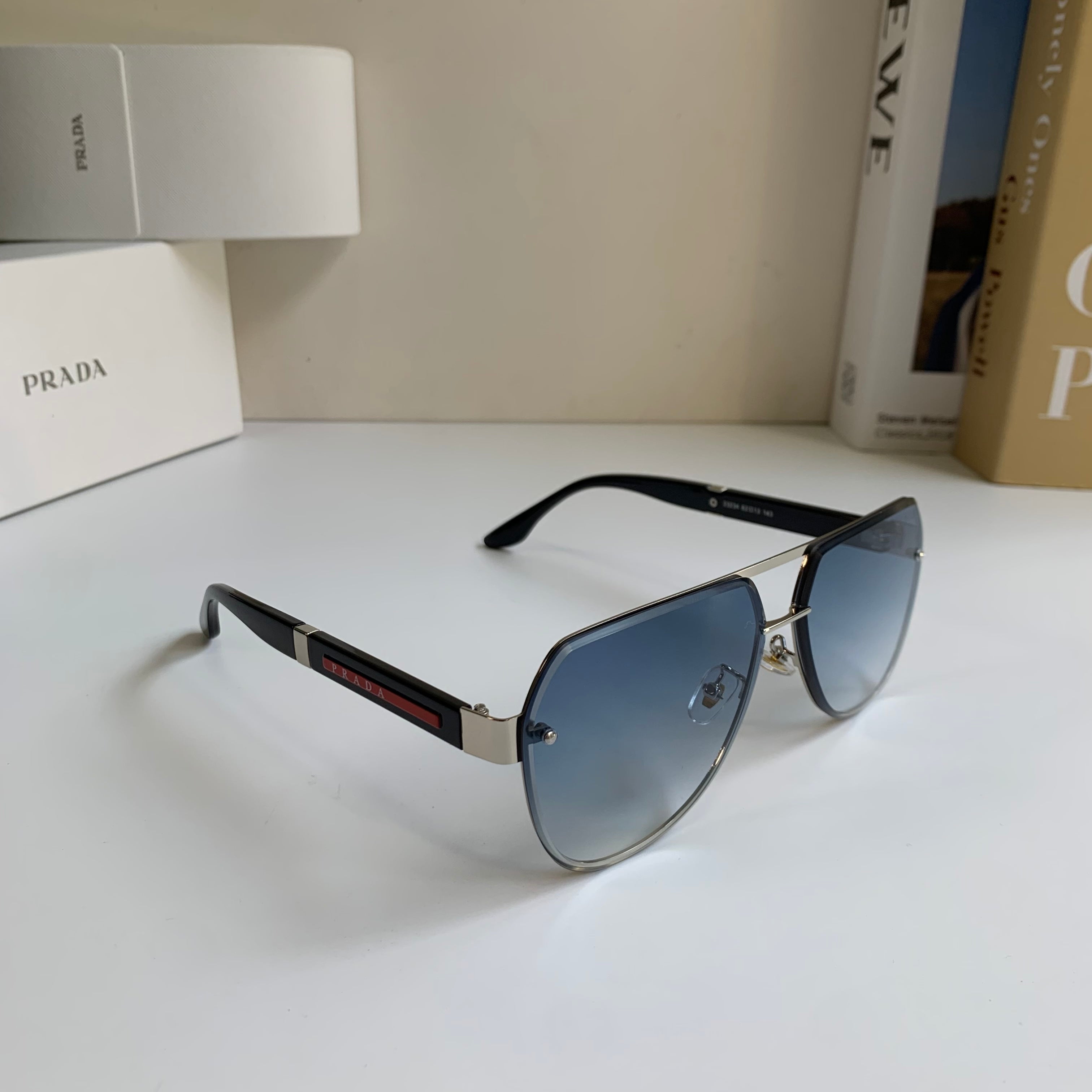 Prada Metal Aviator Silver Lens Sunglasses for Men & Women - 487132