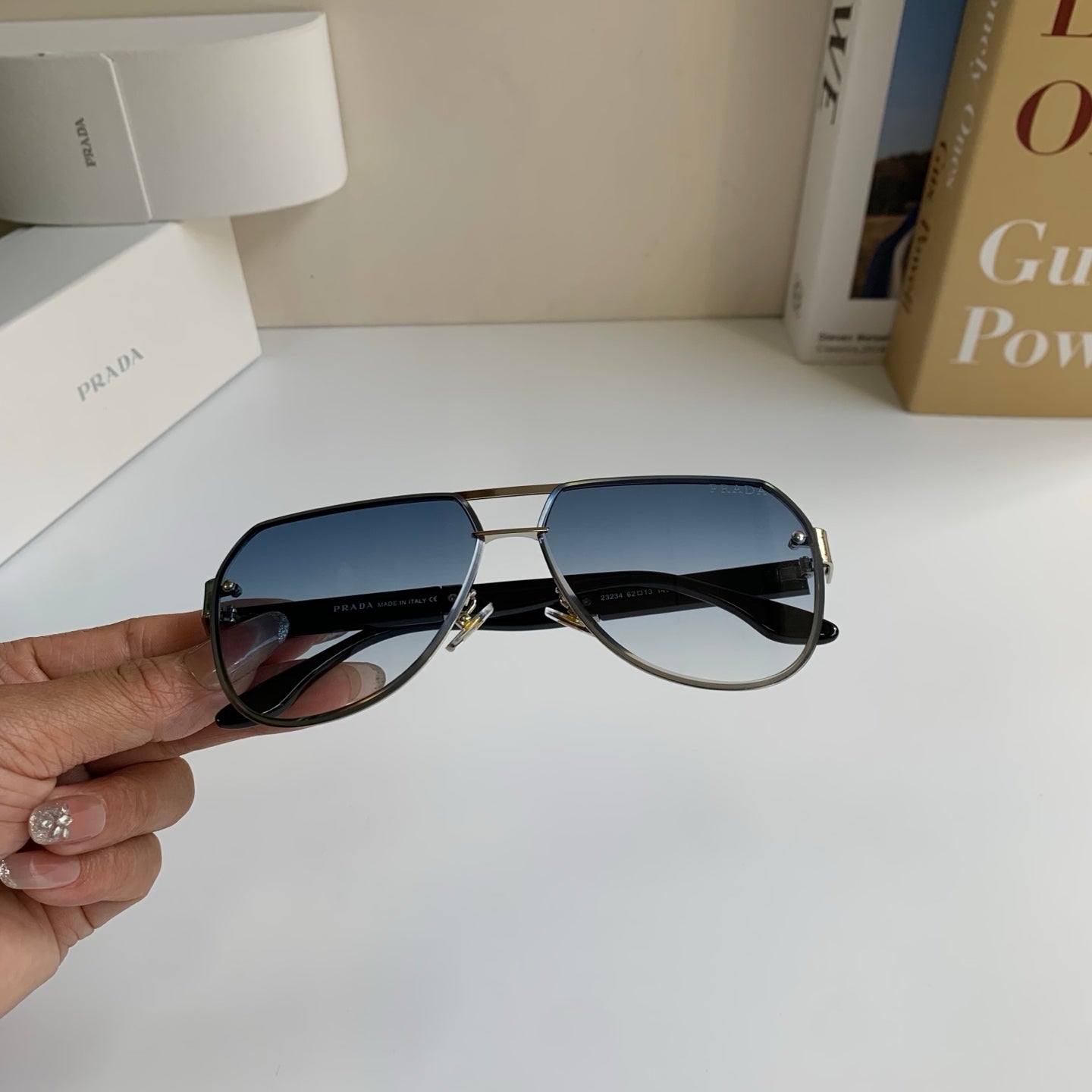 Prada Metal Aviator Silver Lens Sunglasses for Men & Women - 487132 - detail image 3