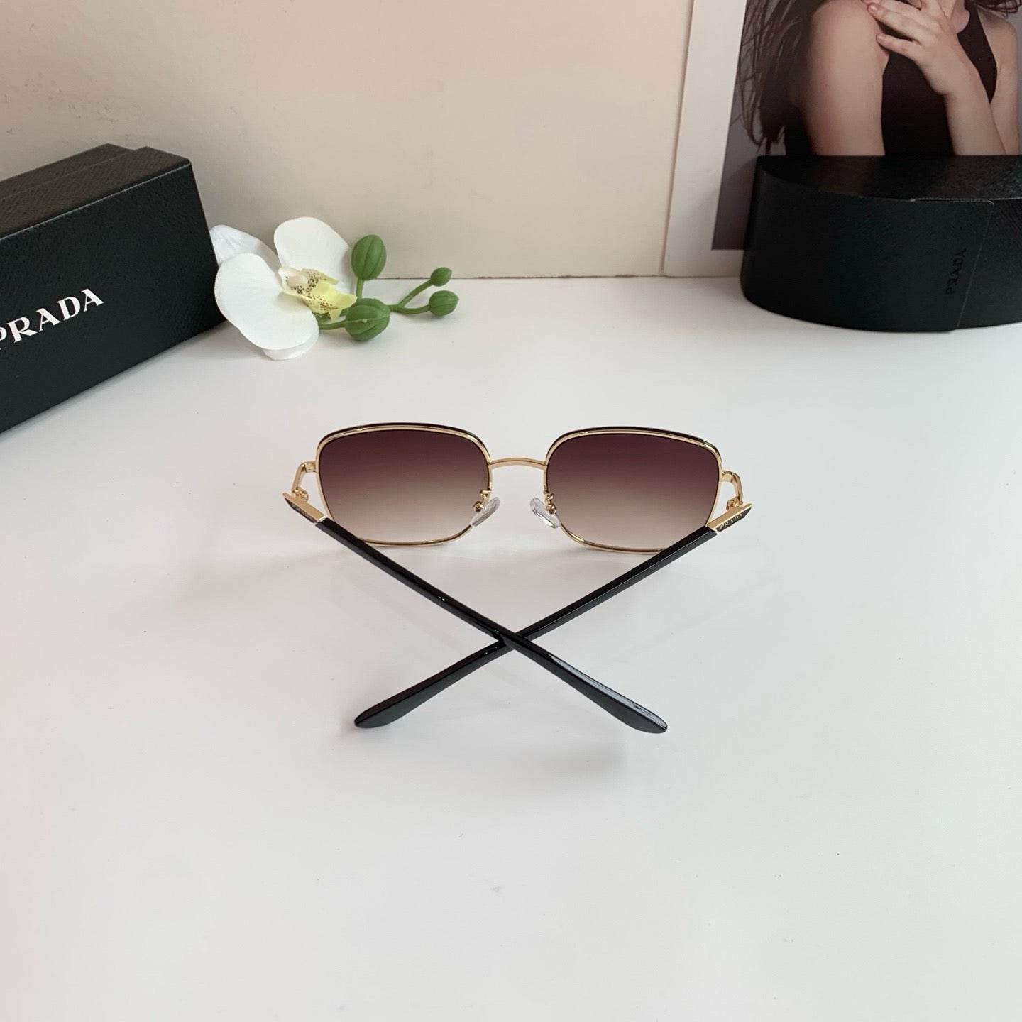 Prada Metal Square Red Lens Sunglasses for Men & Women - detail image 5