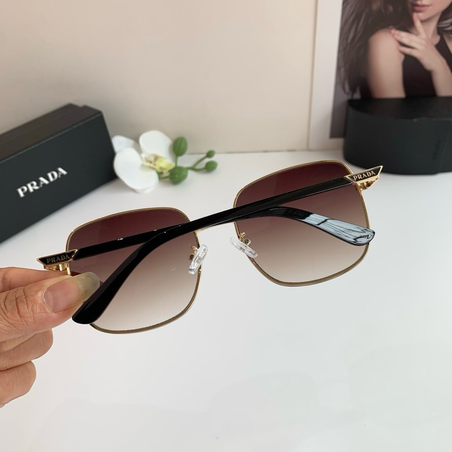 Prada Metal Square Red Lens Sunglasses for Men & Women - detail image 3