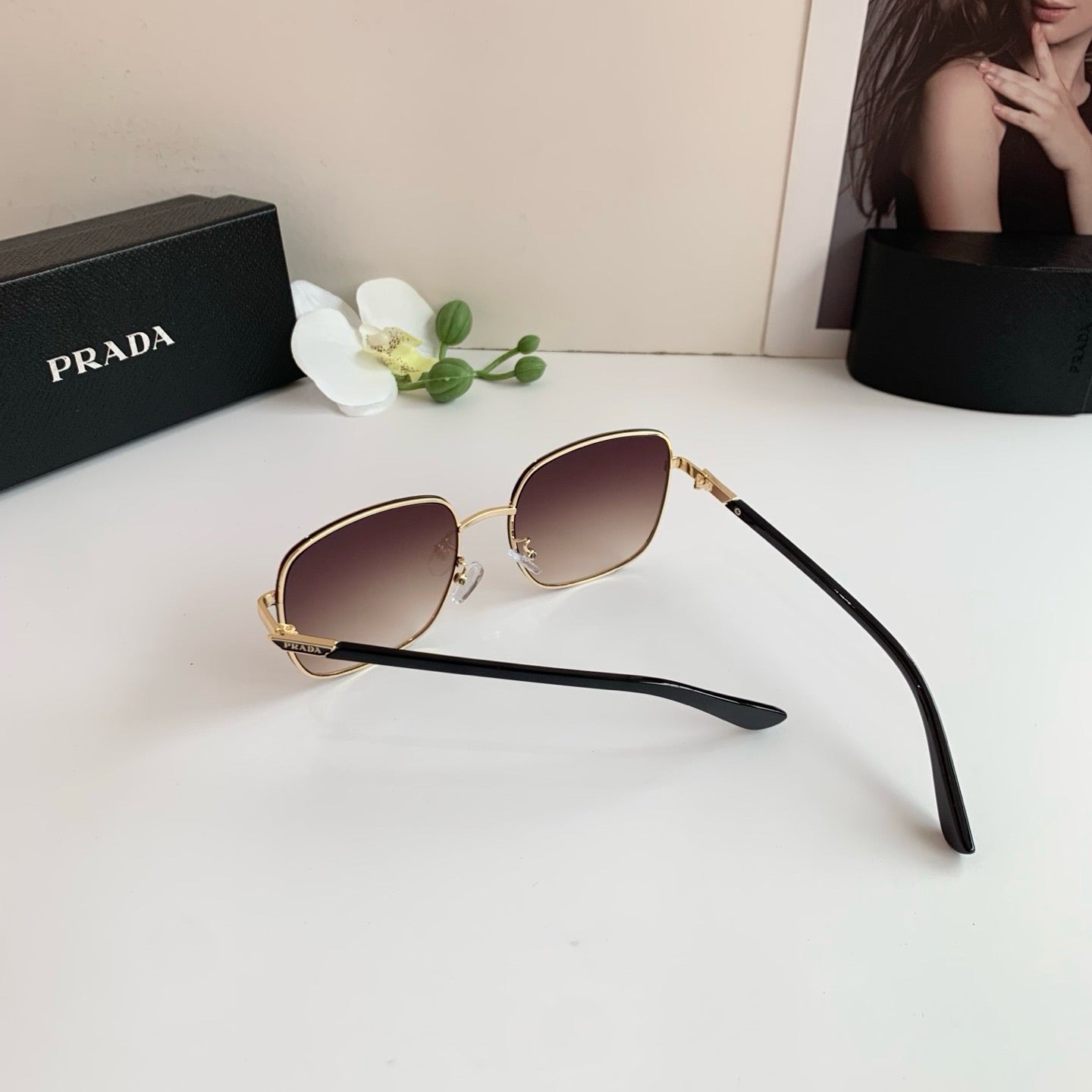 Prada Metal Square Red Lens Sunglasses for Men & Women - detail image 4