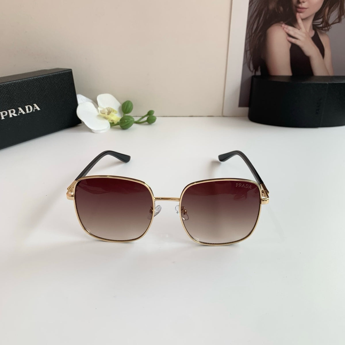 Prada Metal Square Red Lens Sunglasses for Men & Women - detail image 2