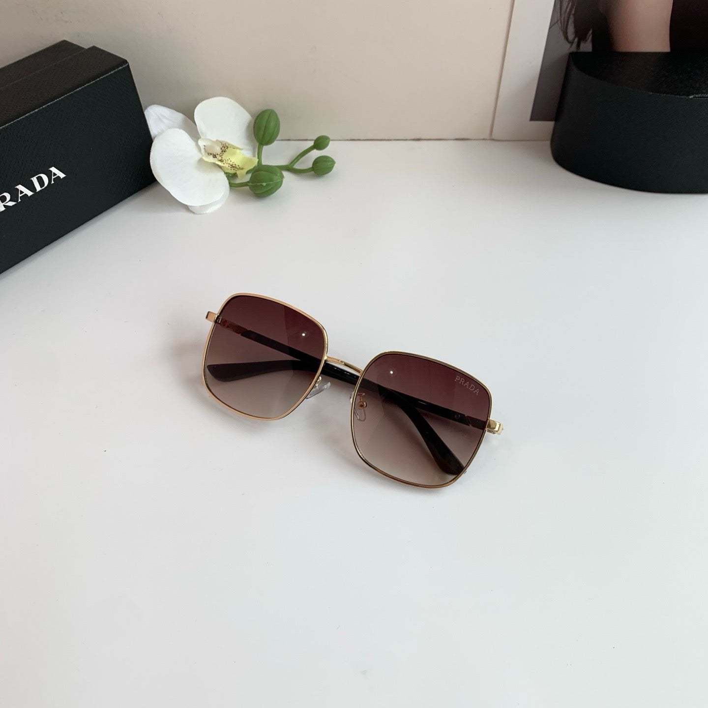 Prada Metal Square Red Lens Sunglasses for Men & Women