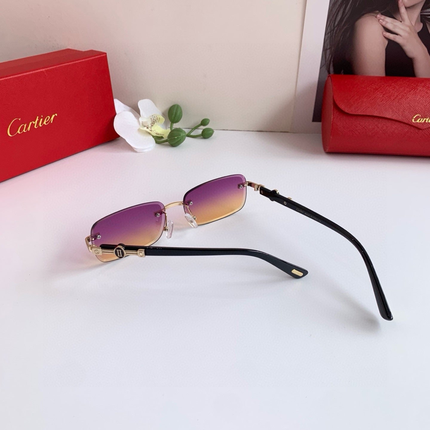 Cartier Lightweight Rimless Purple Lens Sunglasses for Men & Women - 399000 - detail image 2