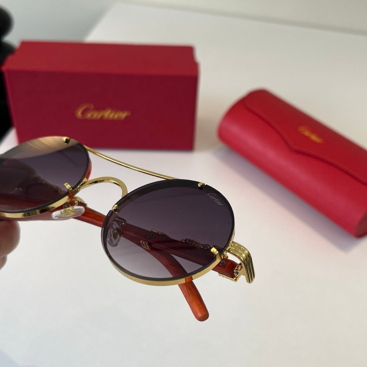 Cartier Lightweight Metal Rimless Red Lens Sunglasses for Men & Women - 465866 - detail image 5