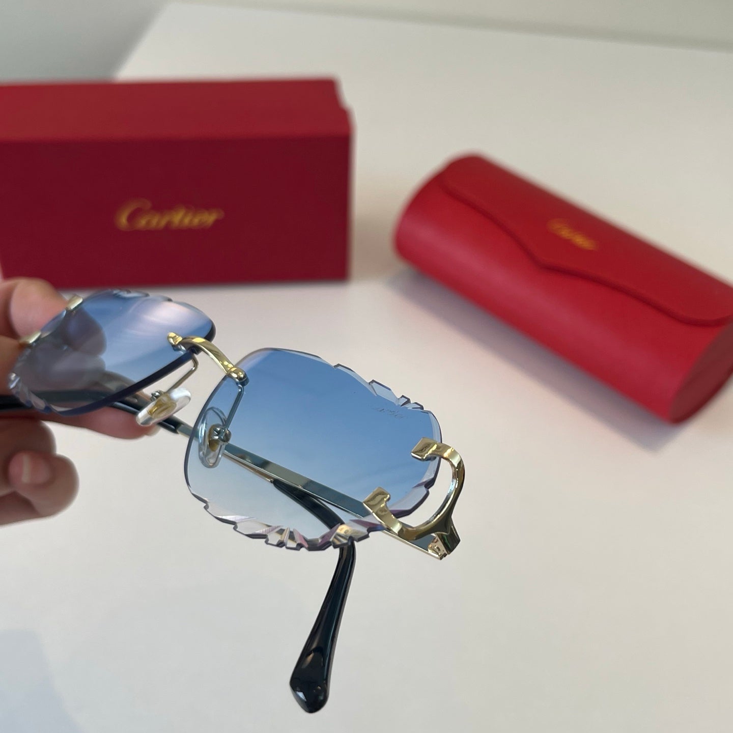 Cartier Lightweight Metal Rimless Blue Lens Sunglasses for Men & Wome - 465854 - detail image 5