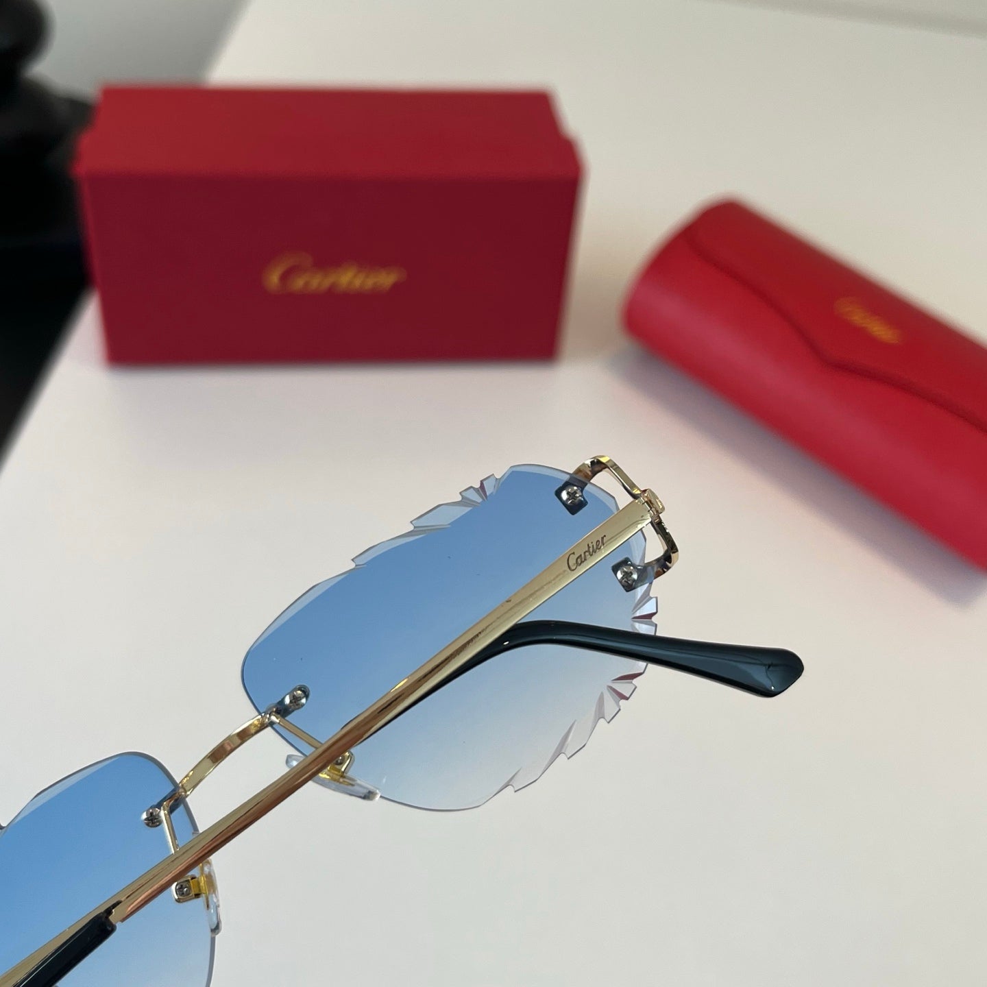 Cartier Lightweight Metal Rimless Blue Lens Sunglasses for Men & Wome - 487279 - detail image 6