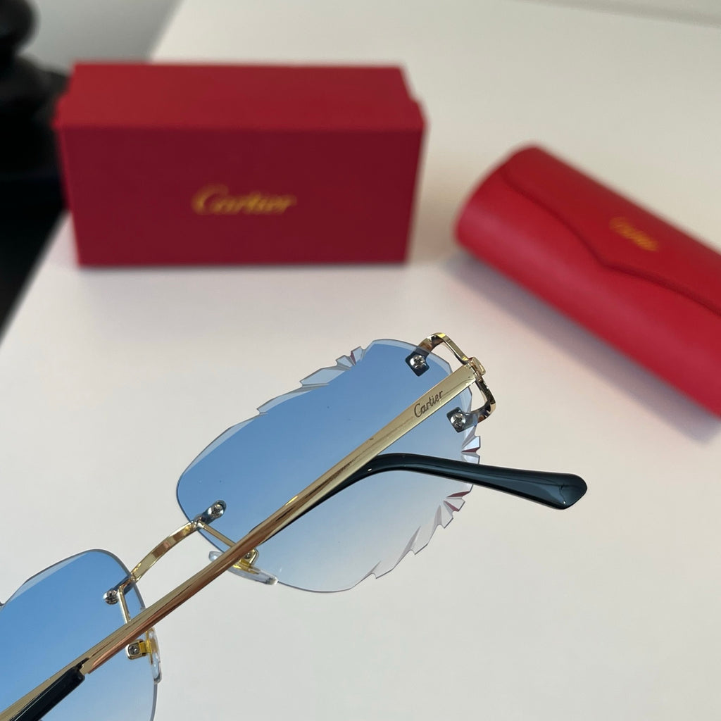 Cartier Lightweight Metal Rimless Blue Lens Sunglasses for Men & Wome - 465870 - detail image 6