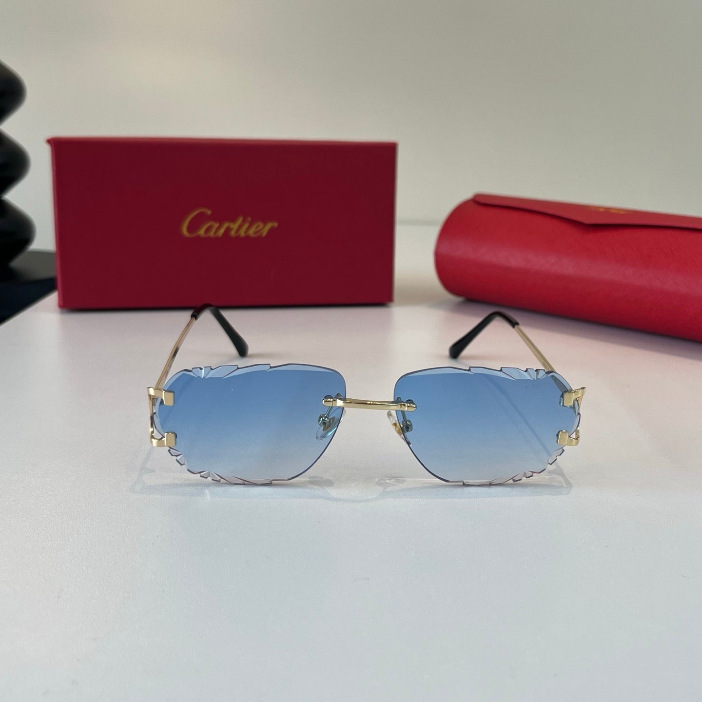 Cartier Lightweight Metal Rimless Blue Lens Sunglasses for Men & Wome - 465854 - detail image 2