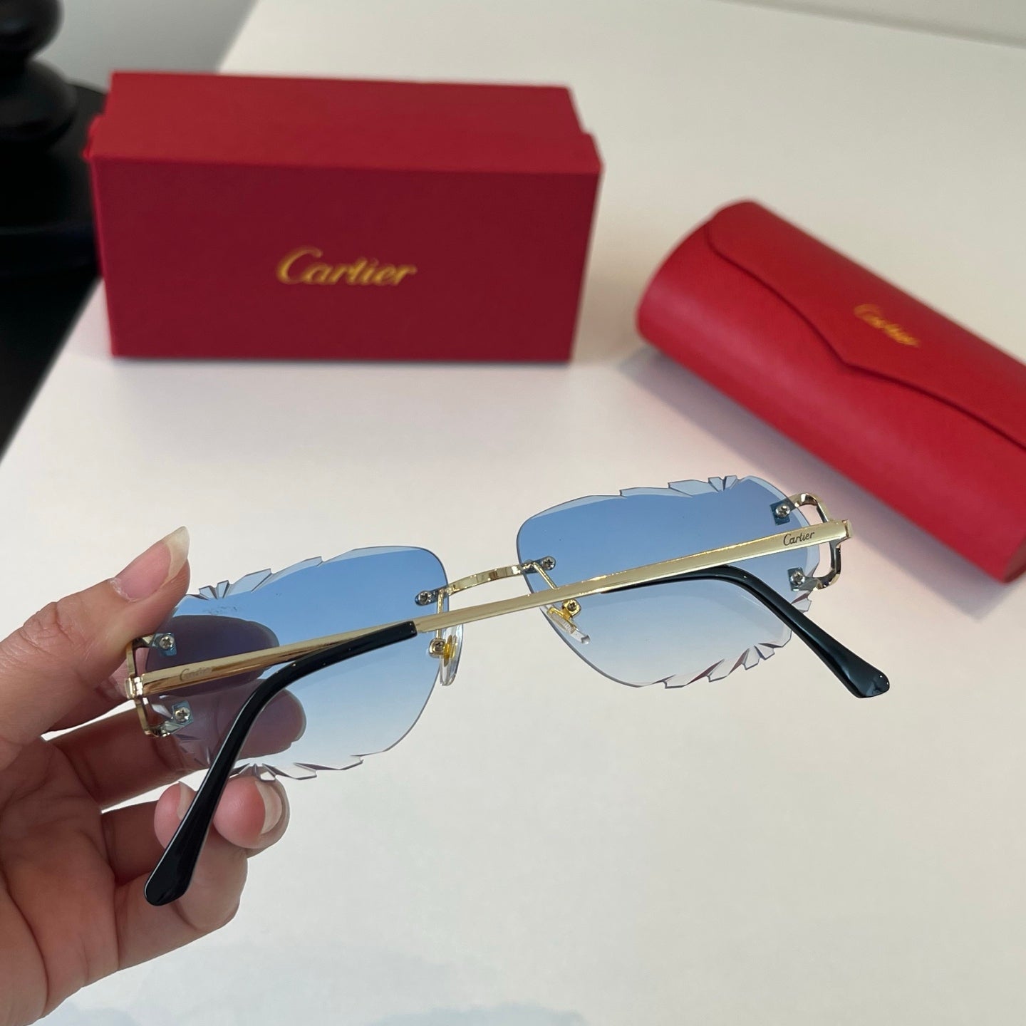 Cartier Lightweight Metal Rimless Blue Lens Sunglasses for Men & Wome - 465870 - detail image 7