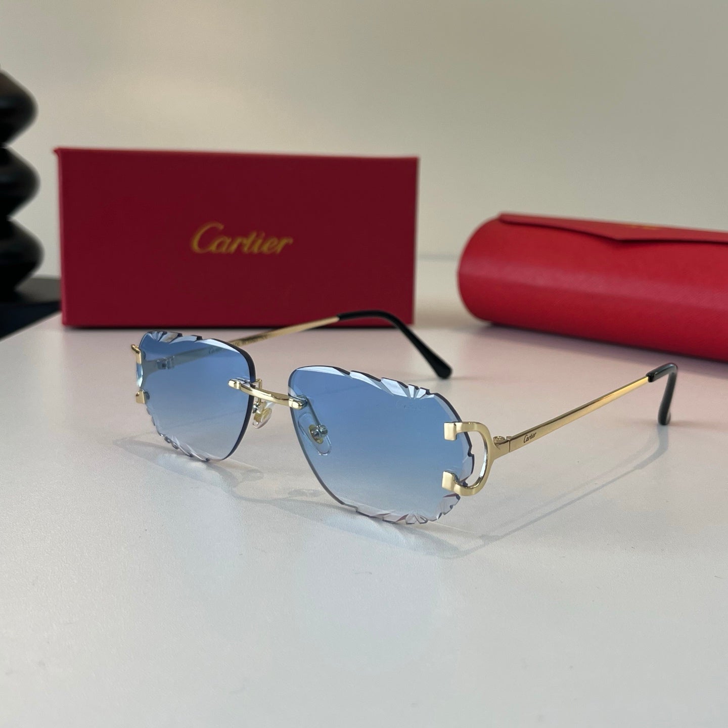 Cartier Lightweight Metal Rimless Blue Lens Sunglasses for Men & Wome - 465854 - detail image 3
