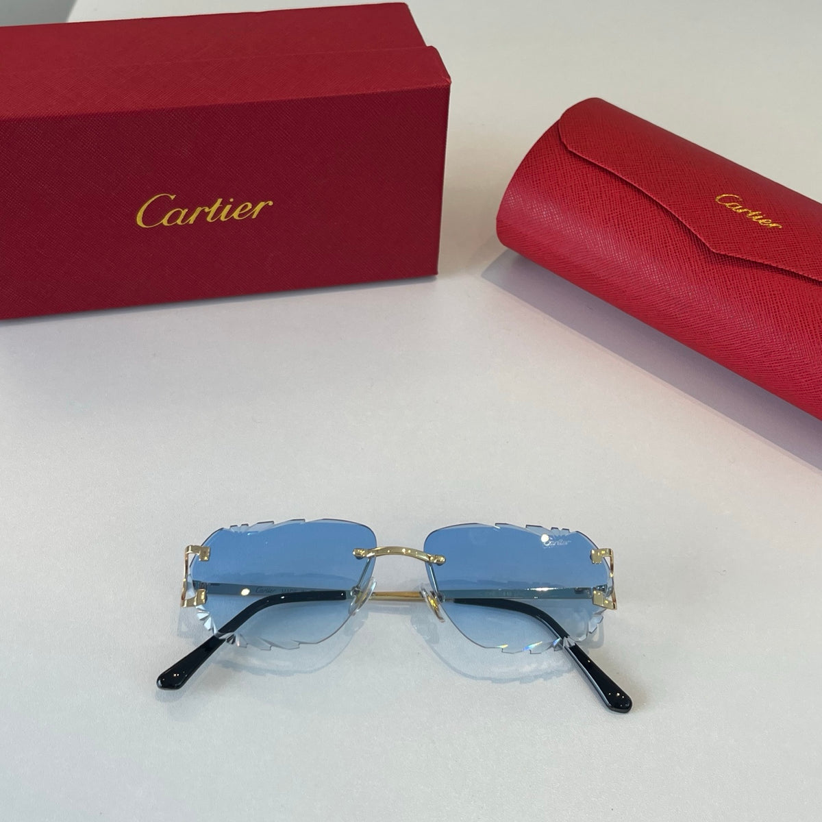 Cartier Lightweight Metal Rimless Blue Lens Sunglasses for Men & Wome - 465854 - detail image 4